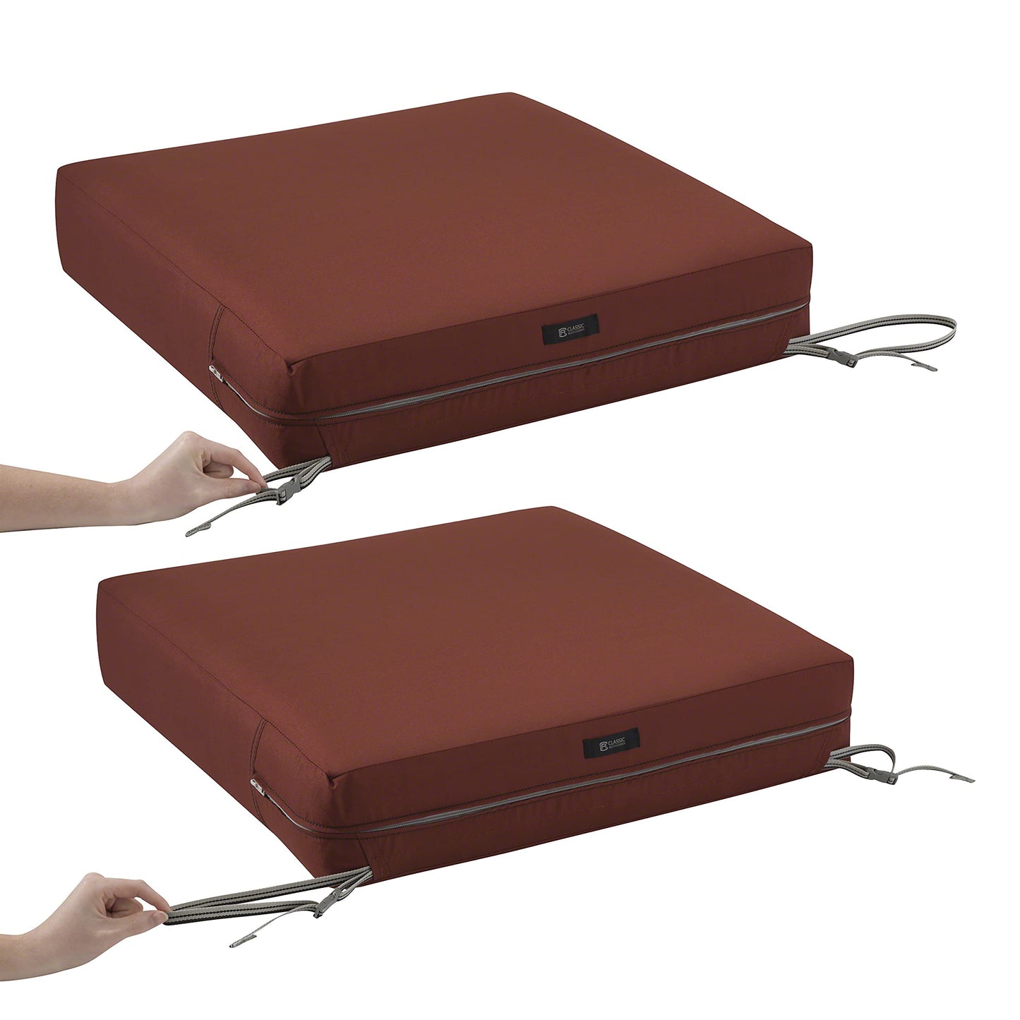 Classic Accessories Ravenna Water-Resistant Patio Seat Cushion Cover, 25 x 25 x 5 Inch, Spice