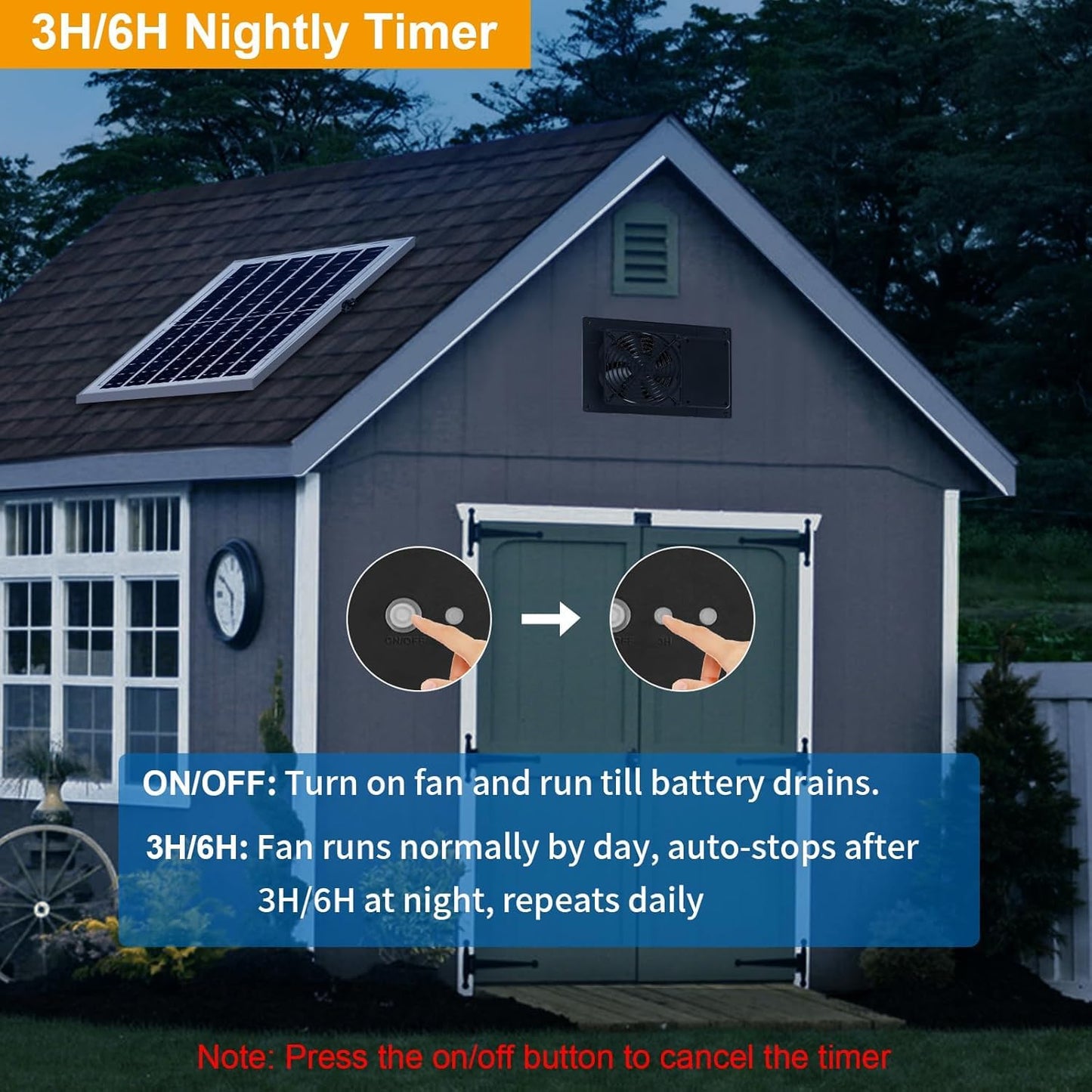 Solar Exhaust Fan with 6000mAh Battery & 3H/6H Timer – IP65 Waterproof, Quiet Solar-Powered Airflow System for Greenhouses, Chicken Coops, Dog Kennels, and Outdoor Sheds (Includes 16.4FT Cable) (1)