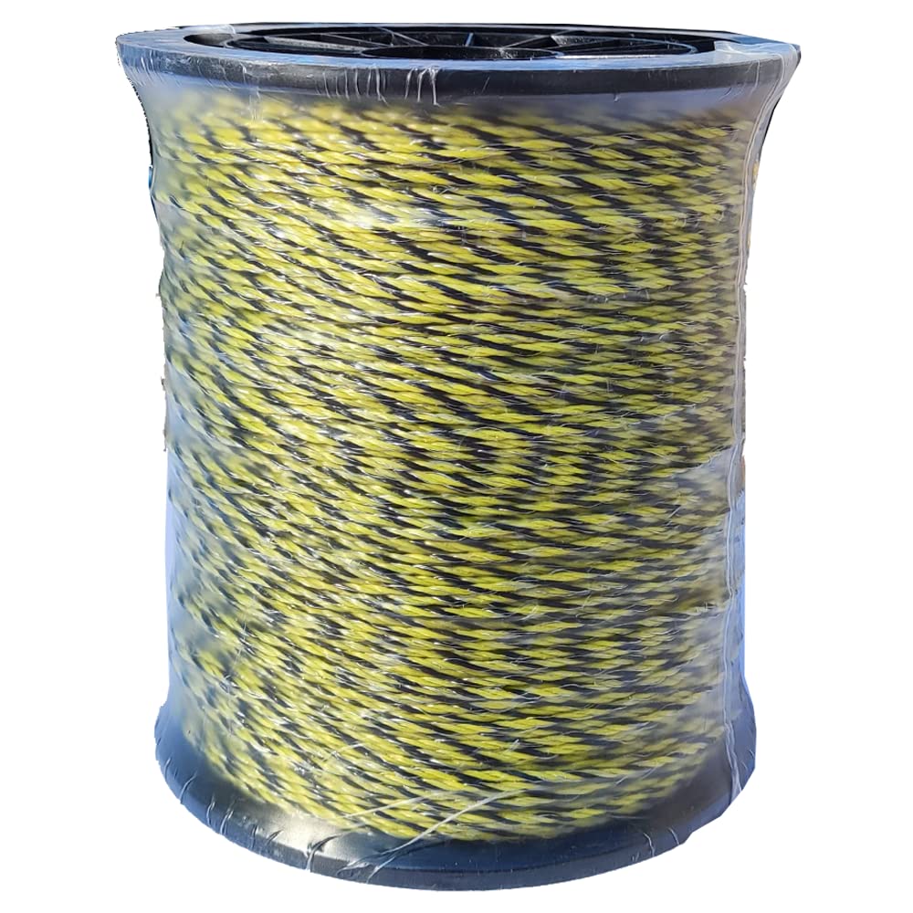 Electric Fence Wire 1650 Feet 500 Meters, 6 Stainless Steel Strands for Reliable Conductivity and Rust Resistance, Yellow and Black Color Electric Fence Polywire