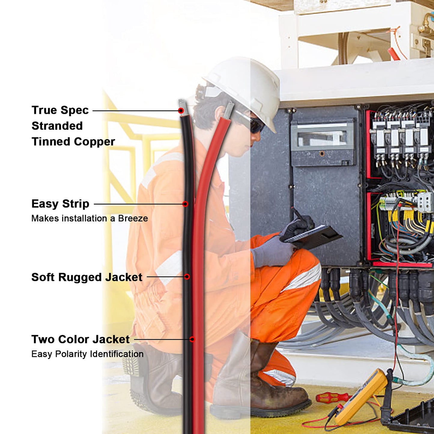 10 Gauge Wire - iGreely 30 FT 10/2 Gauge Tinned Copper Low Voltage Wire Electrical Wire Cable for Solar Panel Car Audio Automotive Trailer Marine Harness Wiring 10AWG 30Ft