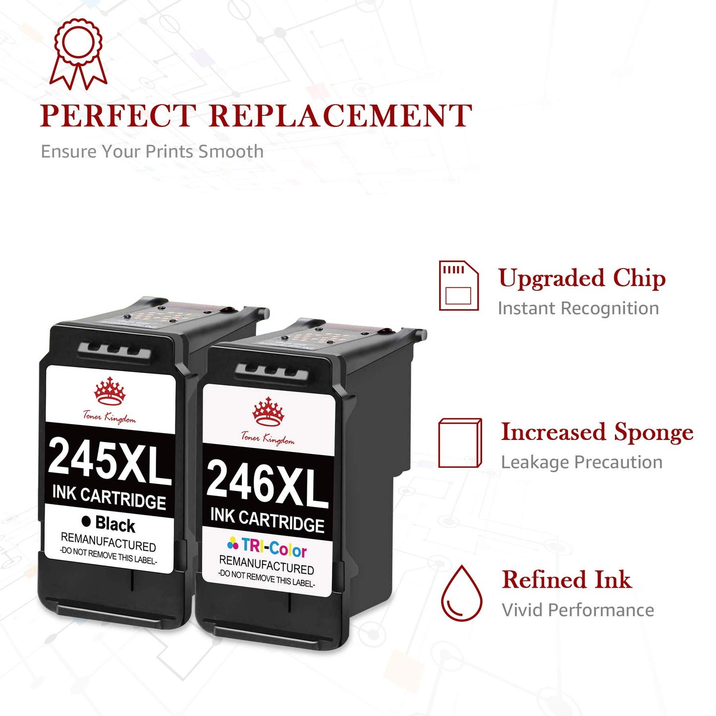 Toner Kingdom 245XL 246XL Ink Cartridges Replacement for Encre Canon 245 246 XL PG-245XL CL-246XL Compatible with Canon TS3420 TS3400, PIXMA MX490 MX492 MG2520 MG2922 TR4520 Printer, Black and Color
