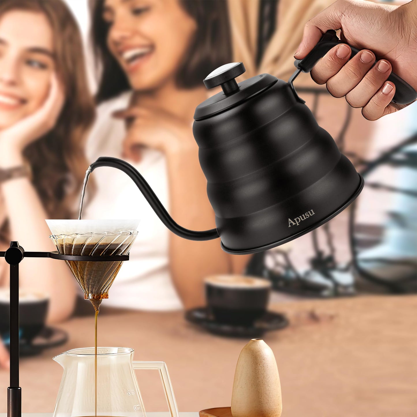 Pour Over Coffee Kettle - Matte Black Gooseneck Kettle with Thermometer - Premium Stainless Steel Coffee Maker Tea Pot, Update Triple Layered Base for All Stovetops, 40 floz/1200ml