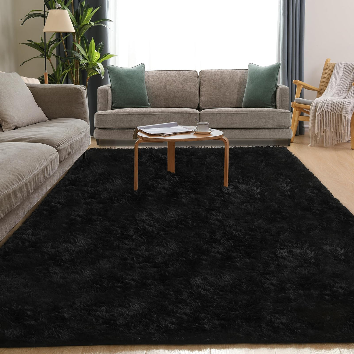 6x9 Large Area Rugs for Living Room Bedroom, Soft Fluffy Shaggy Rug, Indoor Washable Floor Carpet for Kids Girls and Boys, Dorms, Nursery Rooms, Home Decor Aesthetic, Solid Black