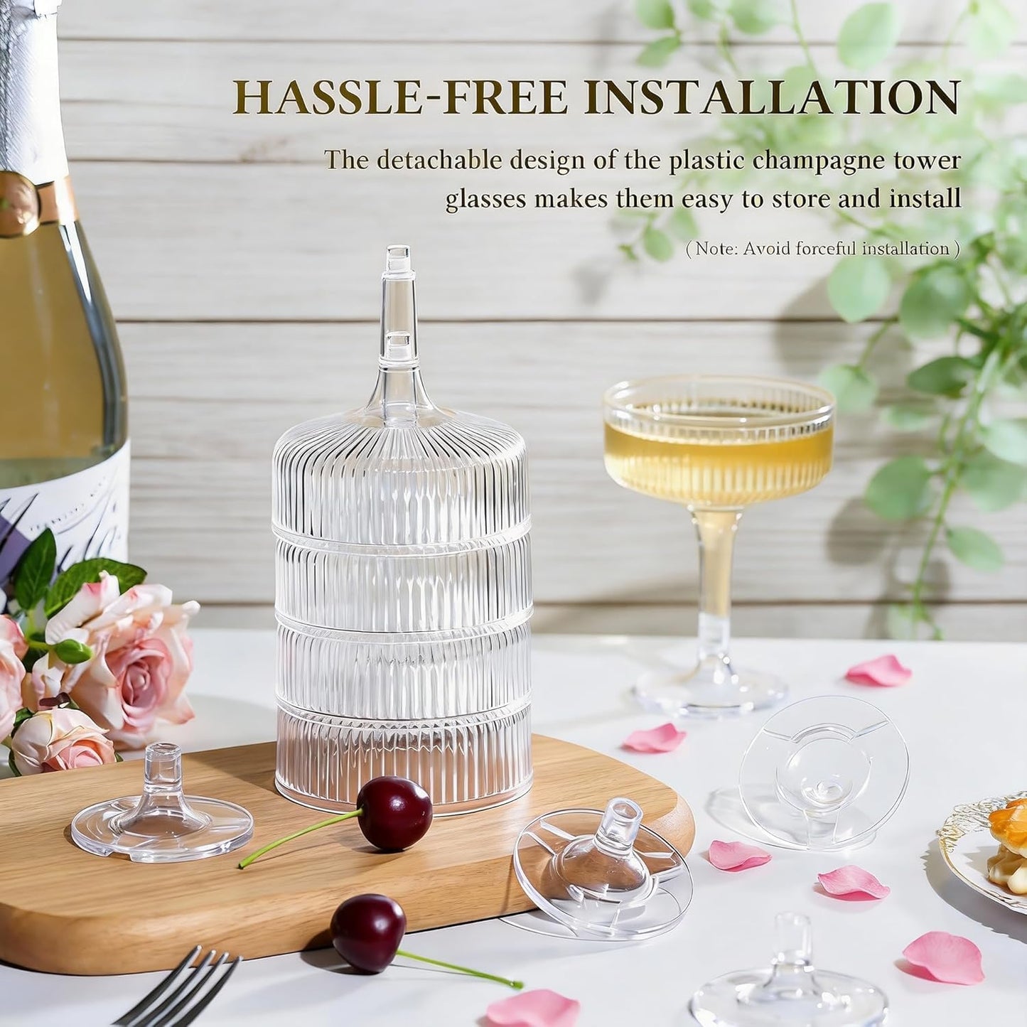 20 Pack Champagne Tower,7 oz Clear Plastic Champagne Coupe Glasses,Stackable Ribbed Martini Glasses, Unbreakable Acrylic Cocktail Coupe Cups for Weddings, Celebrations, Parties & Birthdays