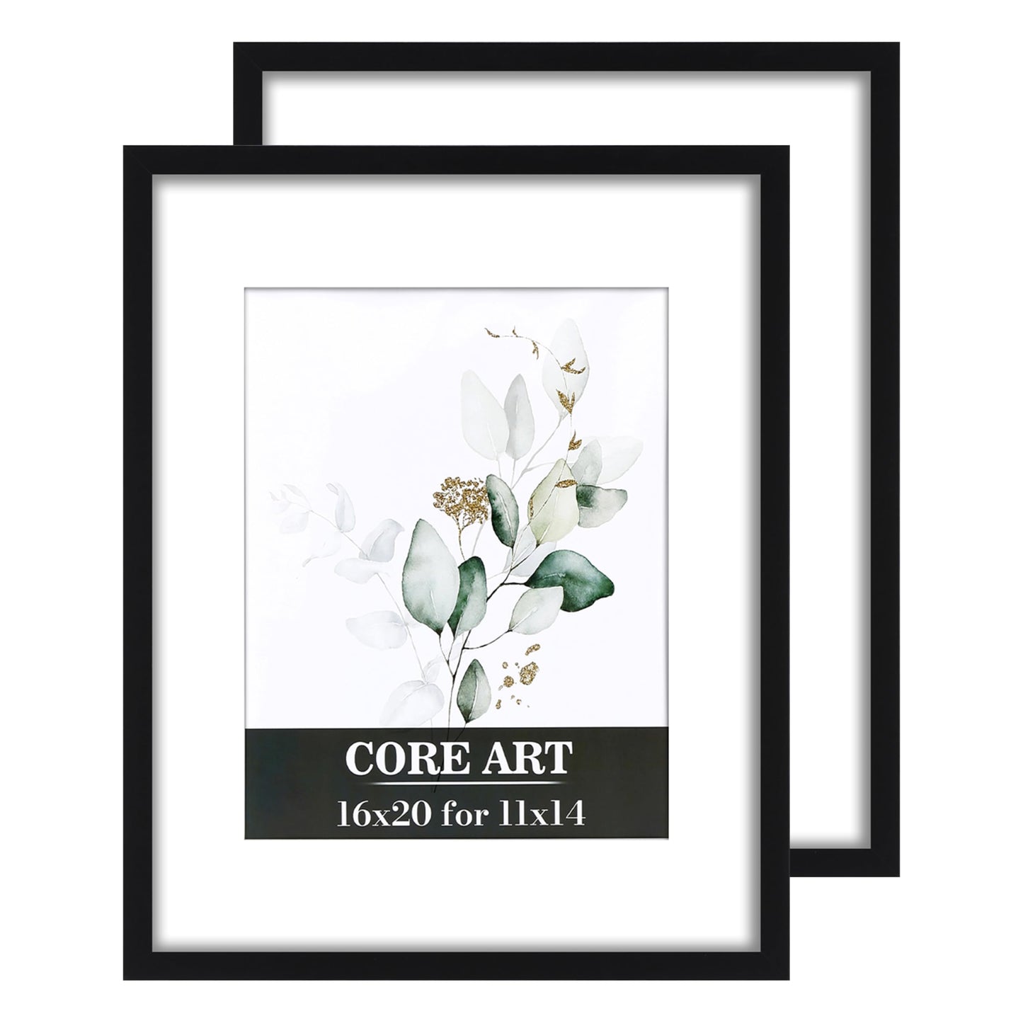 CORE ART 16x20 Frames 2 Pack, Black 16 x 20 Picture Poster Frame with Mat for 11x14 or without Mat for 16 by 20, Wall Mount Horizontal or Vertical