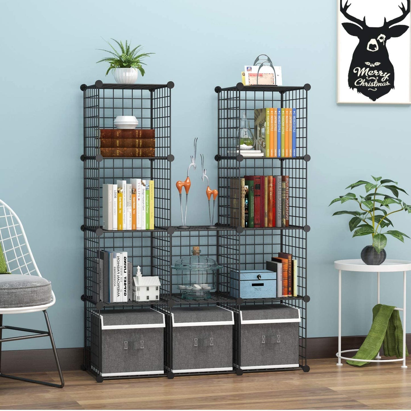 C&AHOME Wire Cube Storage, 12-Cube Storage Organizer, Metal Stackable Storage Bins, Modular Bookcase, DIY Closet Cabinet Ideal for Living Room Bedroom, Home, Office 36.6”L x 12.4”W x 48.4”H Black
