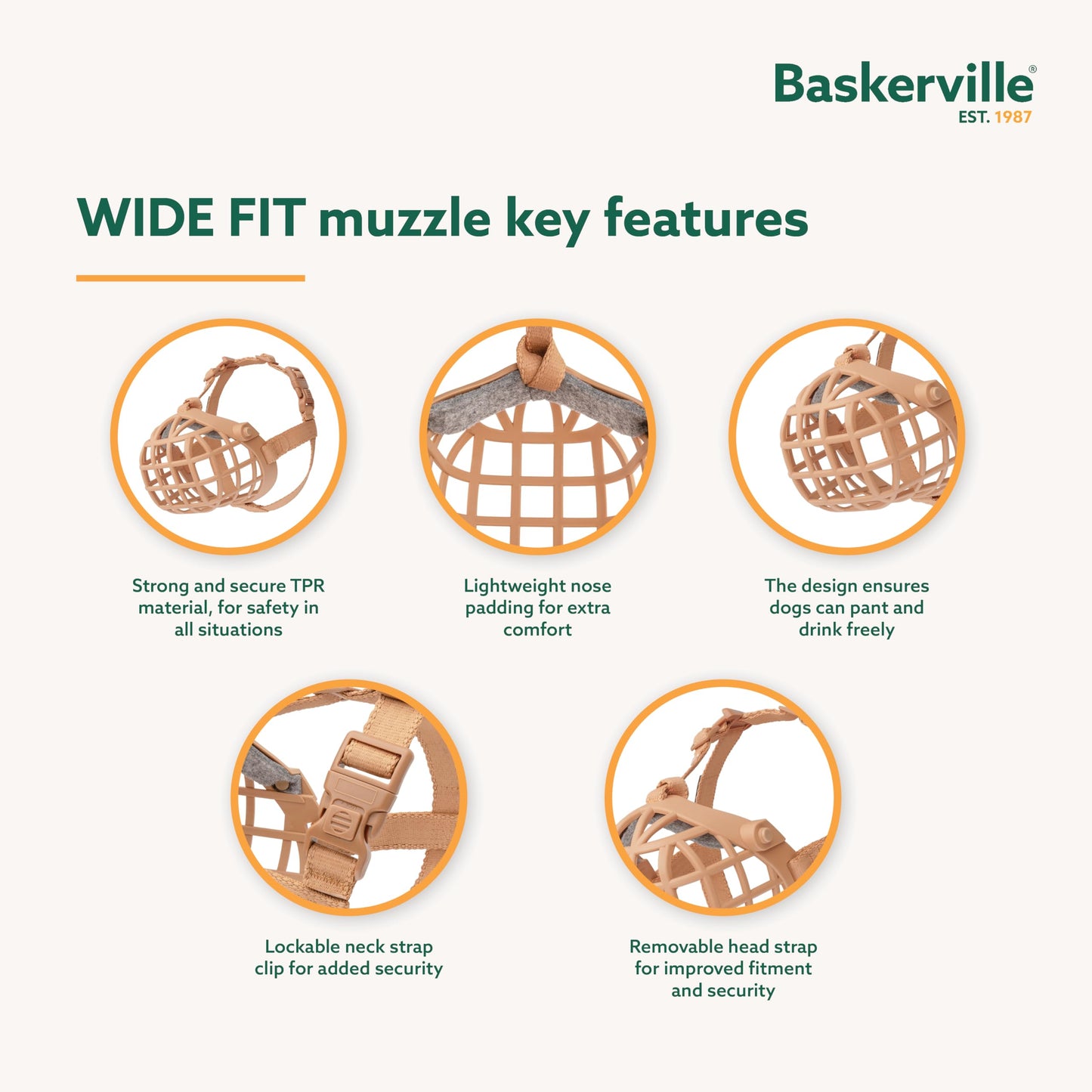 Baskerville Wide Fit Muzzle - for Large Broad Nosed Dogs, Boxer, Rottweilers, Breathable, Dog can Pant and Drink, Prevents Biting, Dog Training Muzzle for Medium and Large Dogs (Size 2)