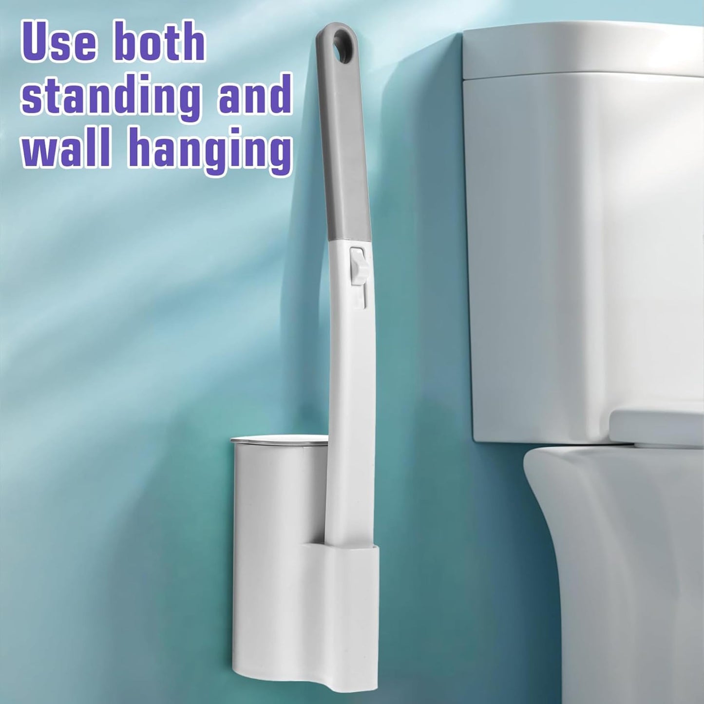 1 Pack Disposable Toilet Brush & Holder Set with Extended Handle & 48 Refills - for Toilet, Bathroom, Bathtub Cleaning - Blue Ocean Fresh Scent