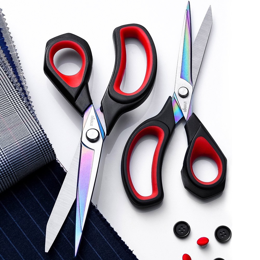 LIVINGO 2 Pack Premium Tailor Scissors Heavy Duty Multi-Purpose Titanium Coating Forged Stainless Steel Sewing Fabric Leather Dressmaking Shears Professional Crafting (8.5 & 9.5INCH)