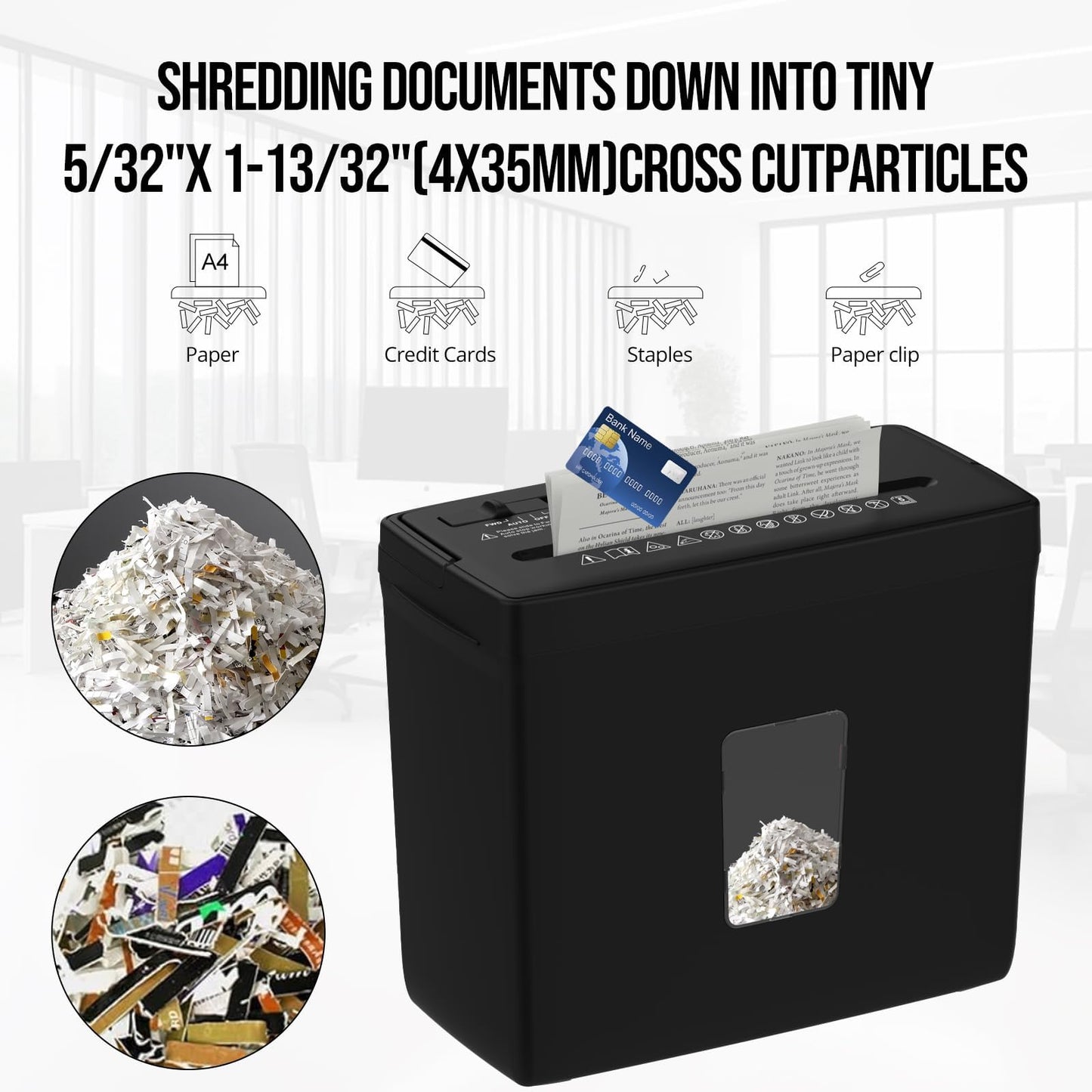 Suntiko Paper Shredder for Home Use,5 Sheets Small Cross Cut Paper Shredder,P-4 Security Level with 2.38-Gallon Basket, 4-Mode Design-Durable & Fast and Jam Proof for Home Office Utilization