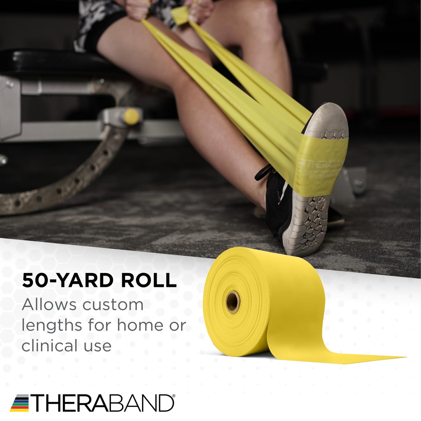 TheraBand Resistance Bands, 50 Yard Roll Professional Latex Elastic Band For Upper & Lower Body & Core Exercise, Physical Therapy, Pilates, At-Home Workouts, & Rehab, Yellow, Thin, Beginner Level 2
