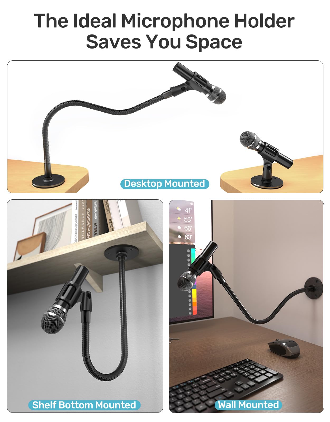 19-inch Gooseneck Microphone Stand, Heavy-Duty Flexible Mic Holder with Flange Mount Base, Ideal for Podium, Studio, Podcasts, Lectures, Gaming and Streaming