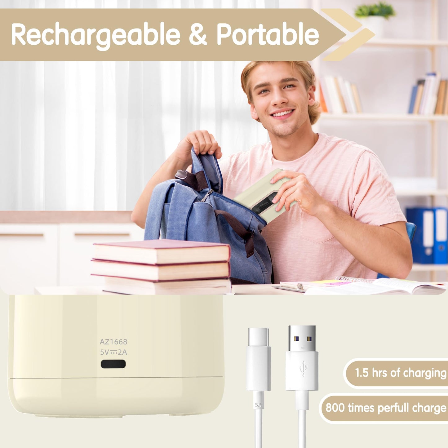 Deli Electric Pencil Sharpener, Fully Automatic Pencil Sharpener, Auto in & Out, Rechargeable Hands-Free Pencil Sharpener for 6.9-12mm, Home, Classroom, Battery Operated, Beige