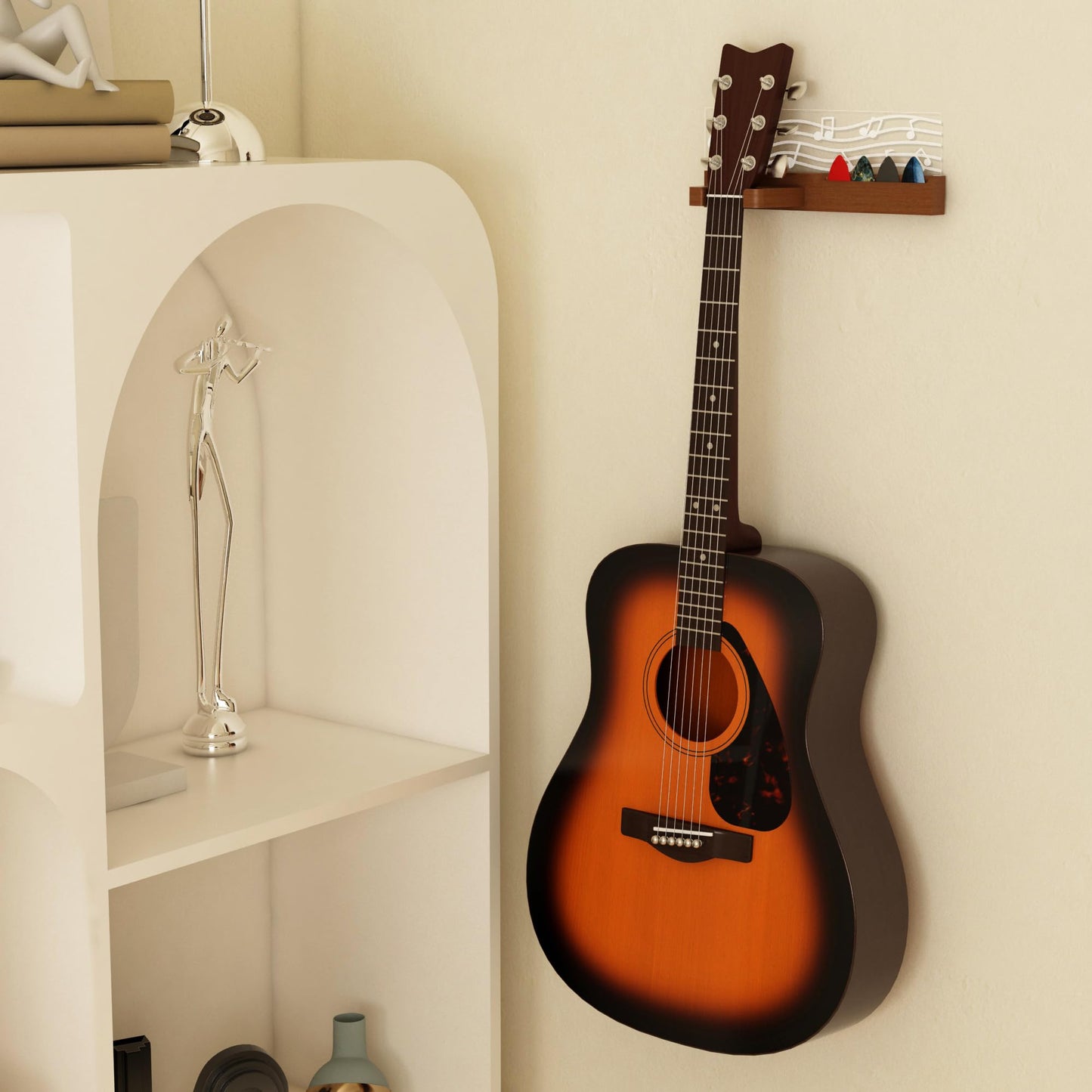 CoolGift Mart Light up Guitar Wall Mount, Musical Notes Design, Pick Holder with LED Illumination - USB Powered, Premium Wood and Acrylic, for Acoustic Electric Bass Ukulele Violin, Gift for Music Lovers Guitar Players