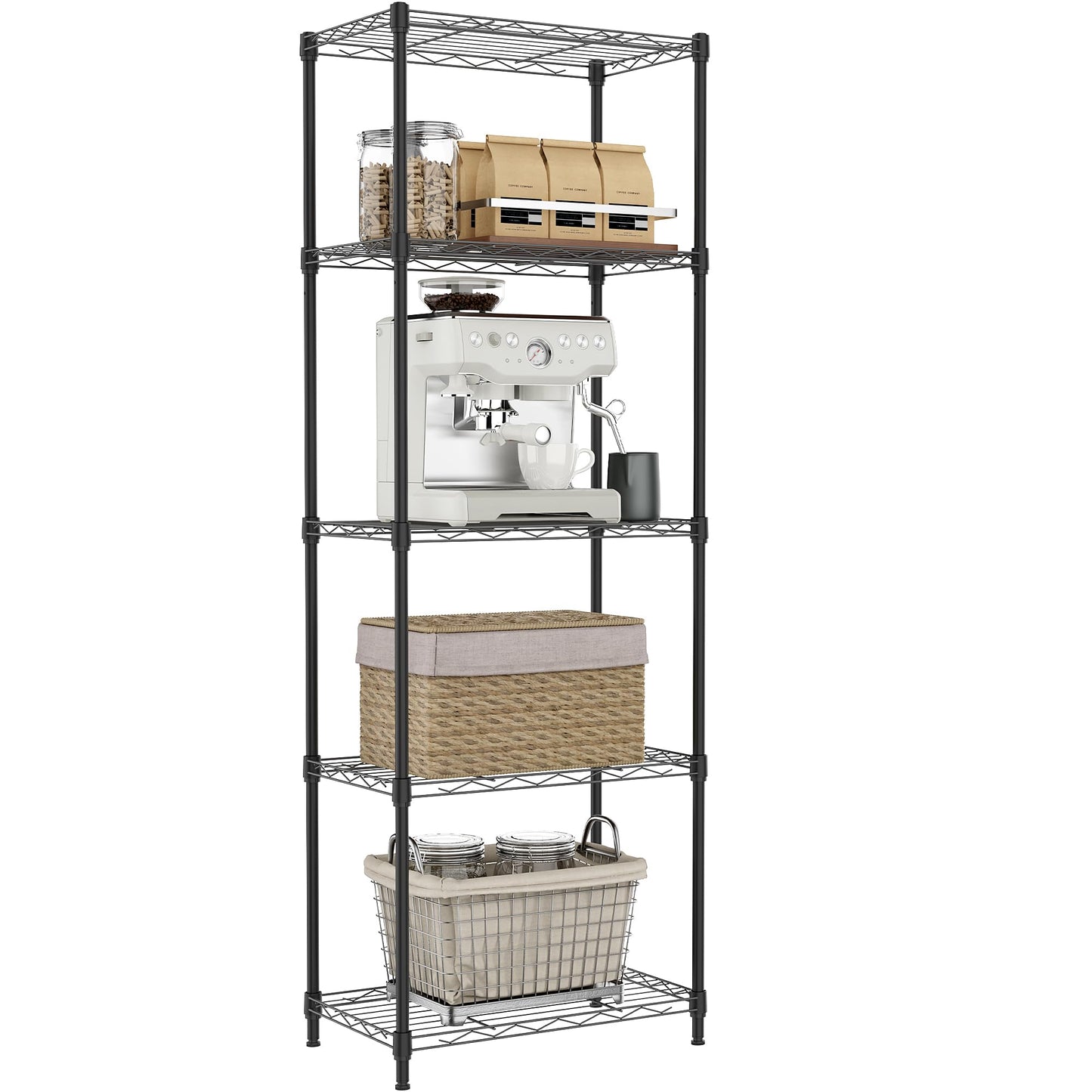 IZEUK 5-Shelf Shelving Unit - Heavy Duty Storage Shelving, Metal Wire Shelving, Storage Organizer Standing Rack for Kitchen, Office and Garage (Black, 5 Tier, 11.8" D × 17.7" W × 55" H)
