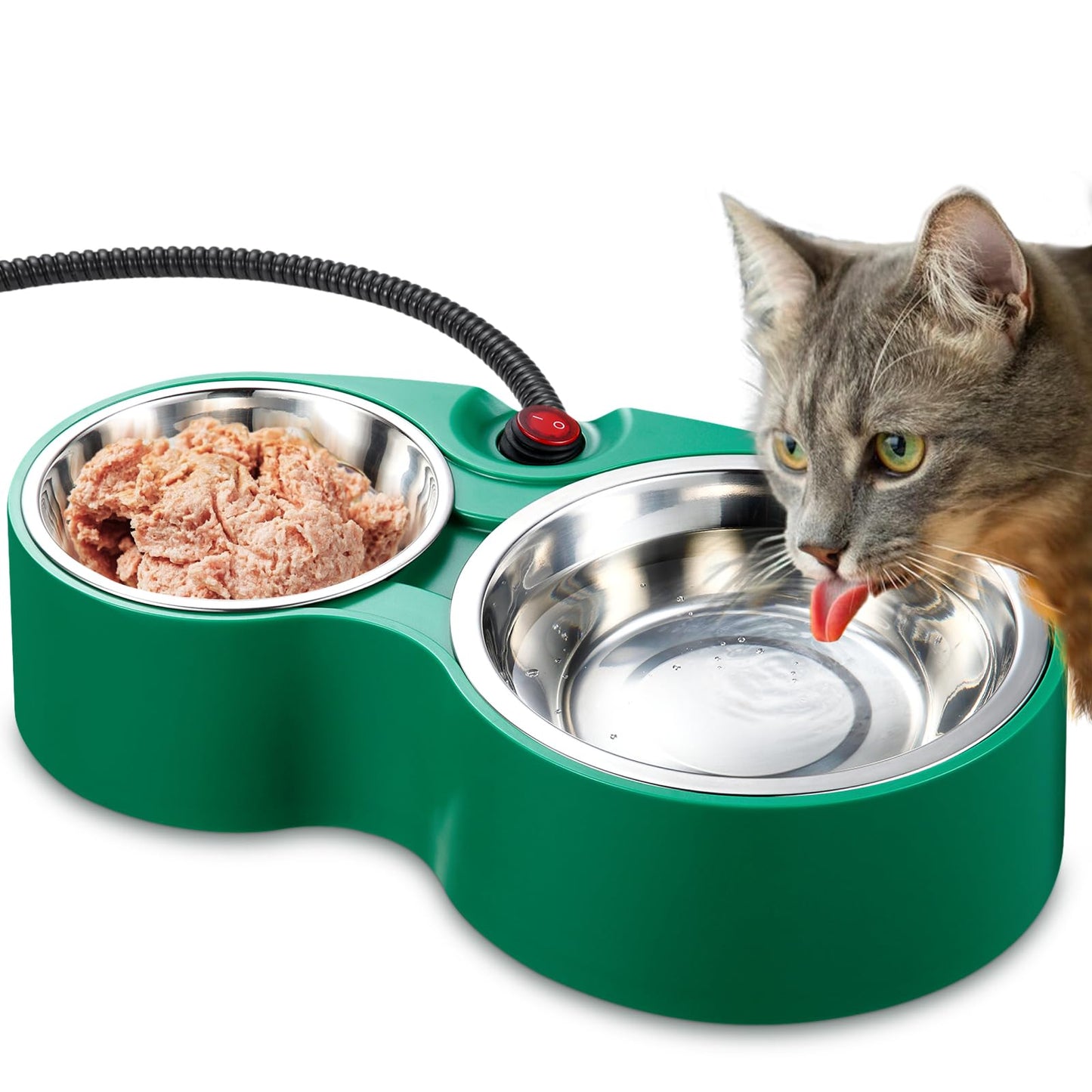 Heated Cat Bowl - KOKOPRO for Outdoor Heated Pet Bowl Stainless Steel Heated Water Bowls Food Warmer, Double Heated Pet Bowl for Feral Cat Feeding Station Provide Non Freezing Food and Water in Winter
