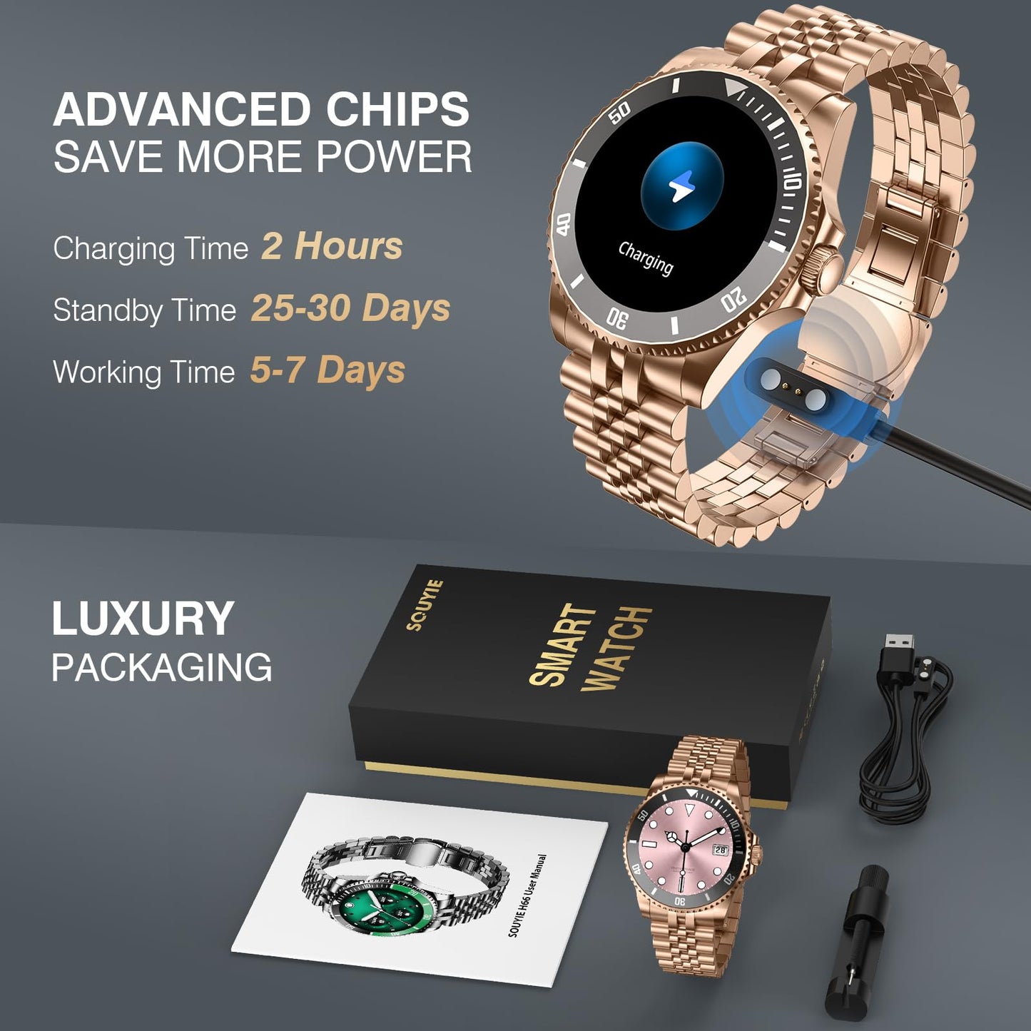 2025 DA GPT Smart Watch, Deep Search, Heart Rate, Stress, Blood Oxygen, Sleep Monitor, 107 Sports Modes, Waterproof Round Watch, 1.19-inch AMOLED Display, Compatible Android and iOS Gold Metal