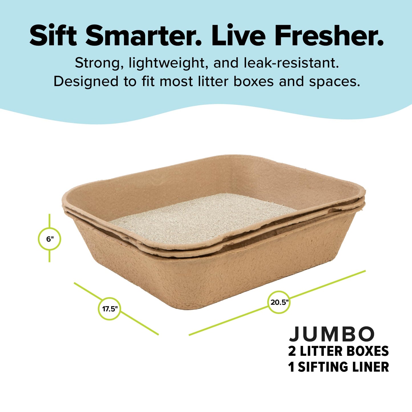 Kitty Sift (Set of 1 Litter Box & 5 Sifting Liners) Sustainable, Clean, Sifting, Disposable Cat Litter Box Kit - Jumbo, 6-Set Kit