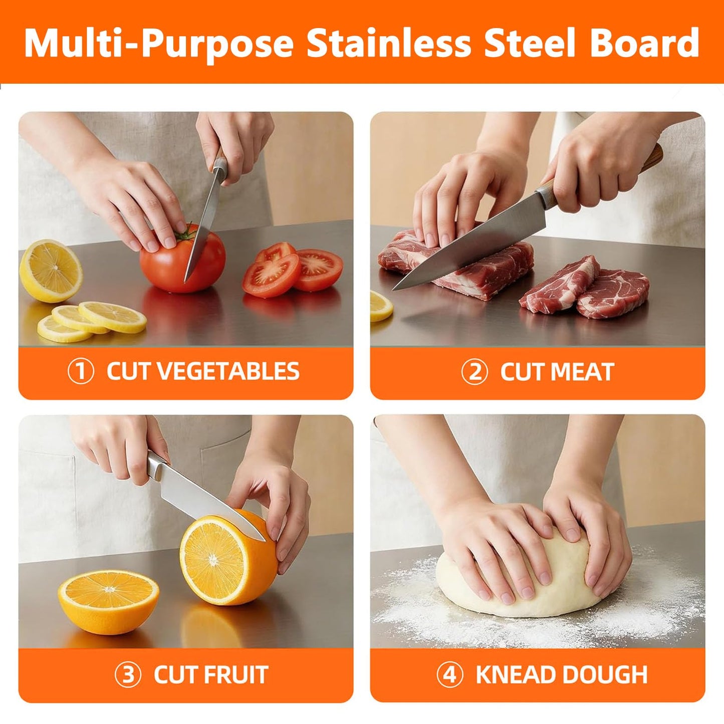 Stainless Steel Cutting Boards for Kitchen, 304 Stainless Chopping Board, Non-Slip Metal Cutting Board for Meat, Fruits, Vegetables, and Baking Food Grade Cutting Boards (40x50cm)