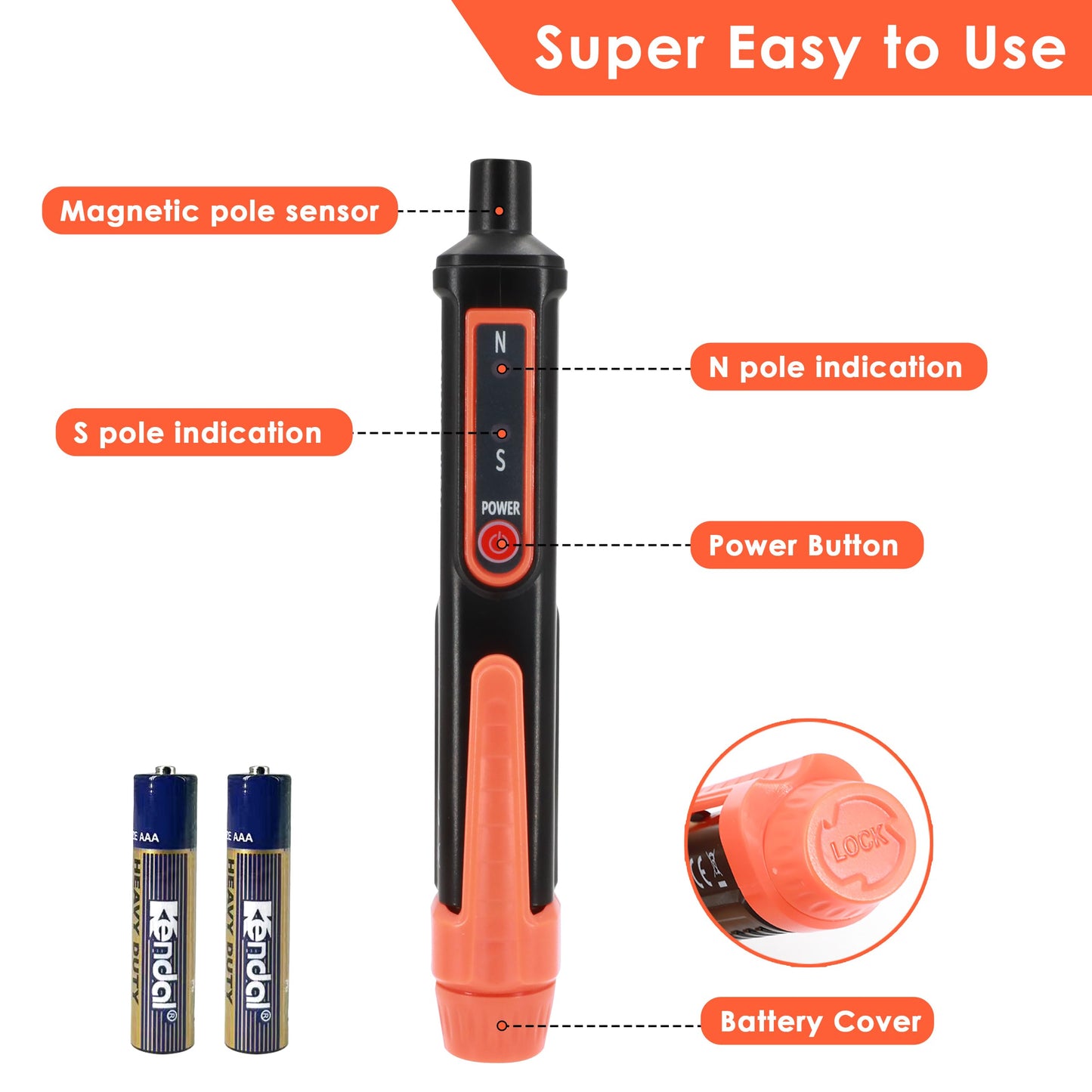 Magnetic Polarity Tester,Fochanc Magnet Detector,Identifying N/S Pole of Magnetic Objects,Battery Included (Orange)