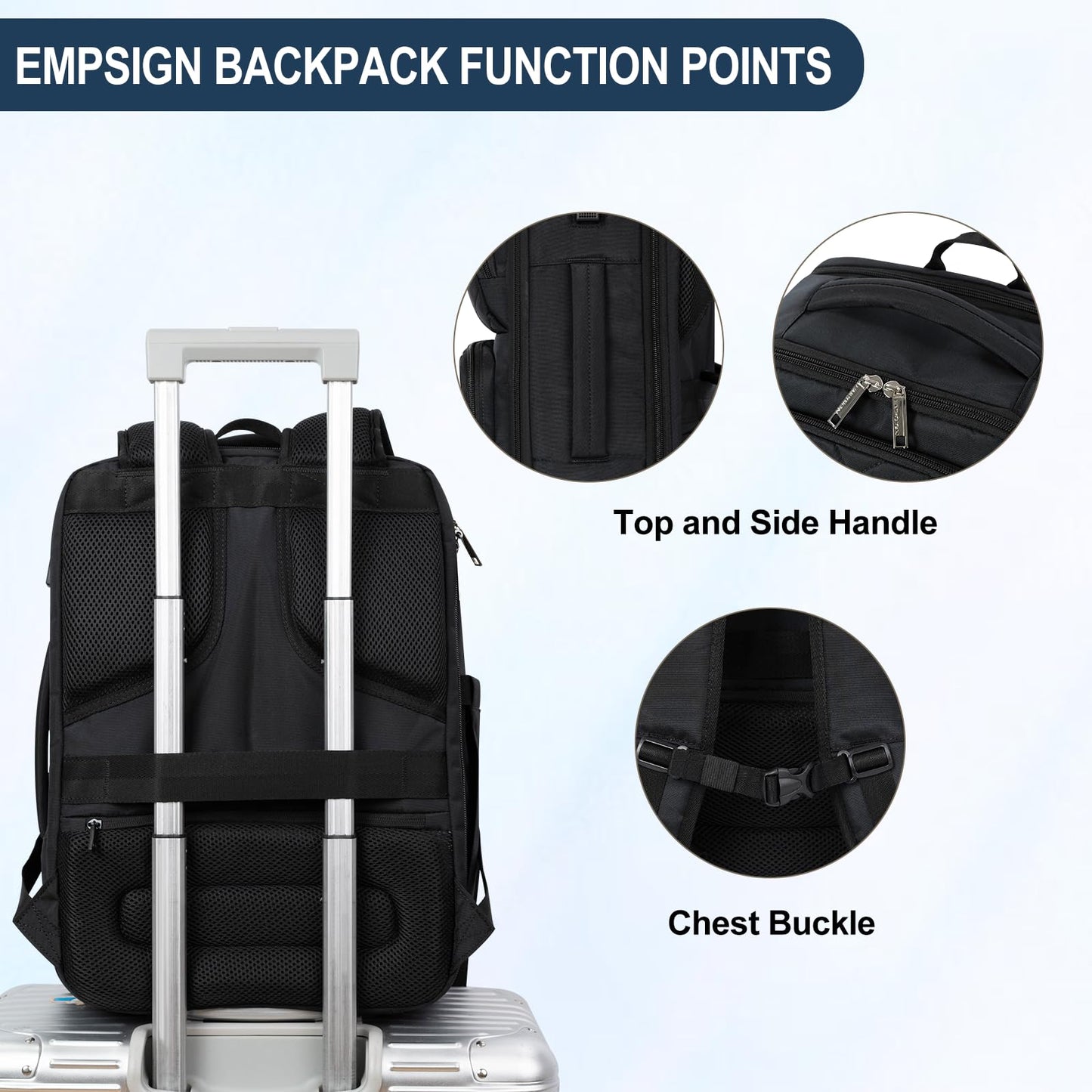 EMPSIGN Travel Backpack for Women, Large Carry On Backpack Airline Approved Personal Item Travel Bag, 17 inch TSA Friendly Laptop Backpack with USB Port, Casual Daypack Business Backpack, Black