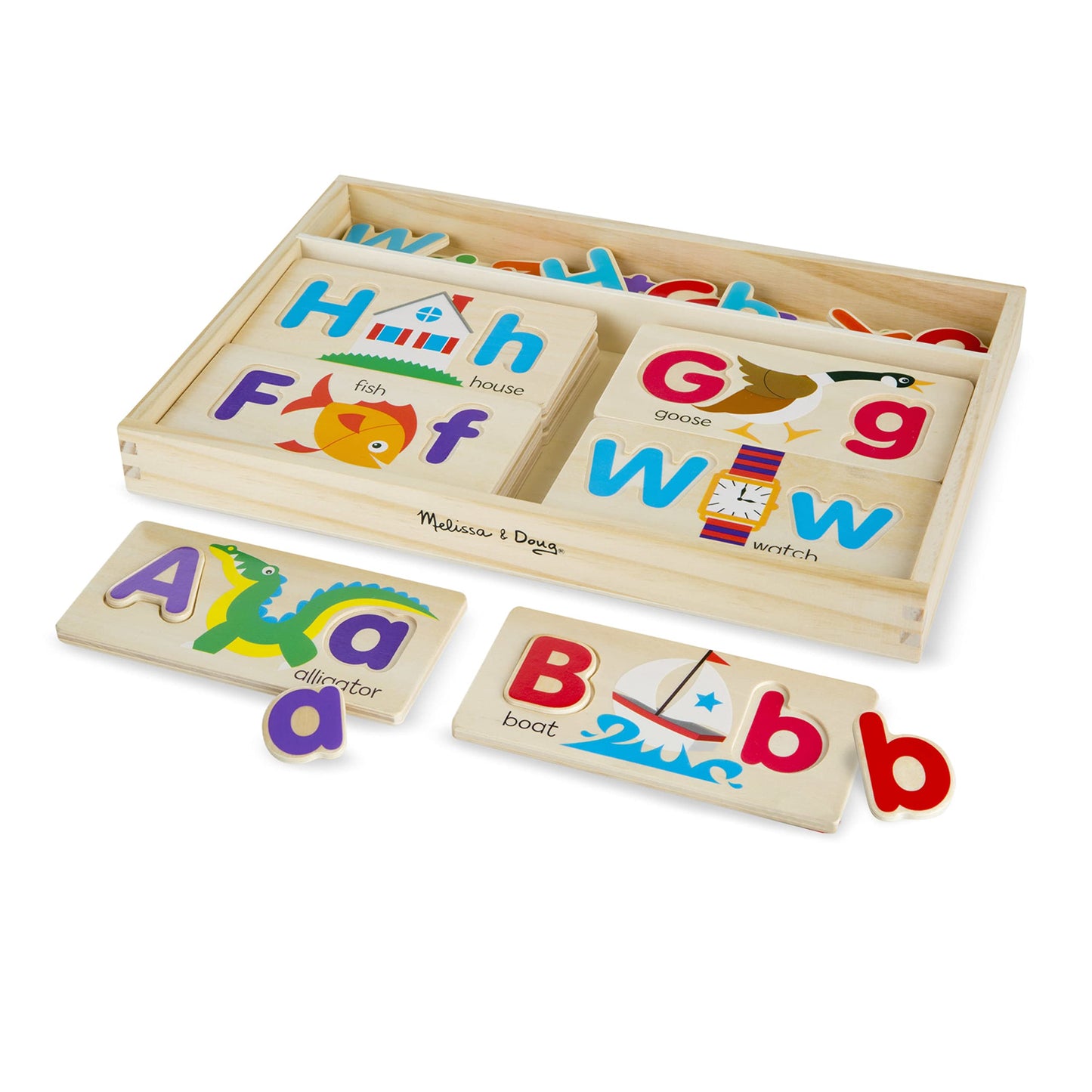 Melissa & Doug ABC Picture Boards - Educational Toy with 13 Double-Sided Wooden Boards and 52 LettersABC Puzzle for Kids 3+