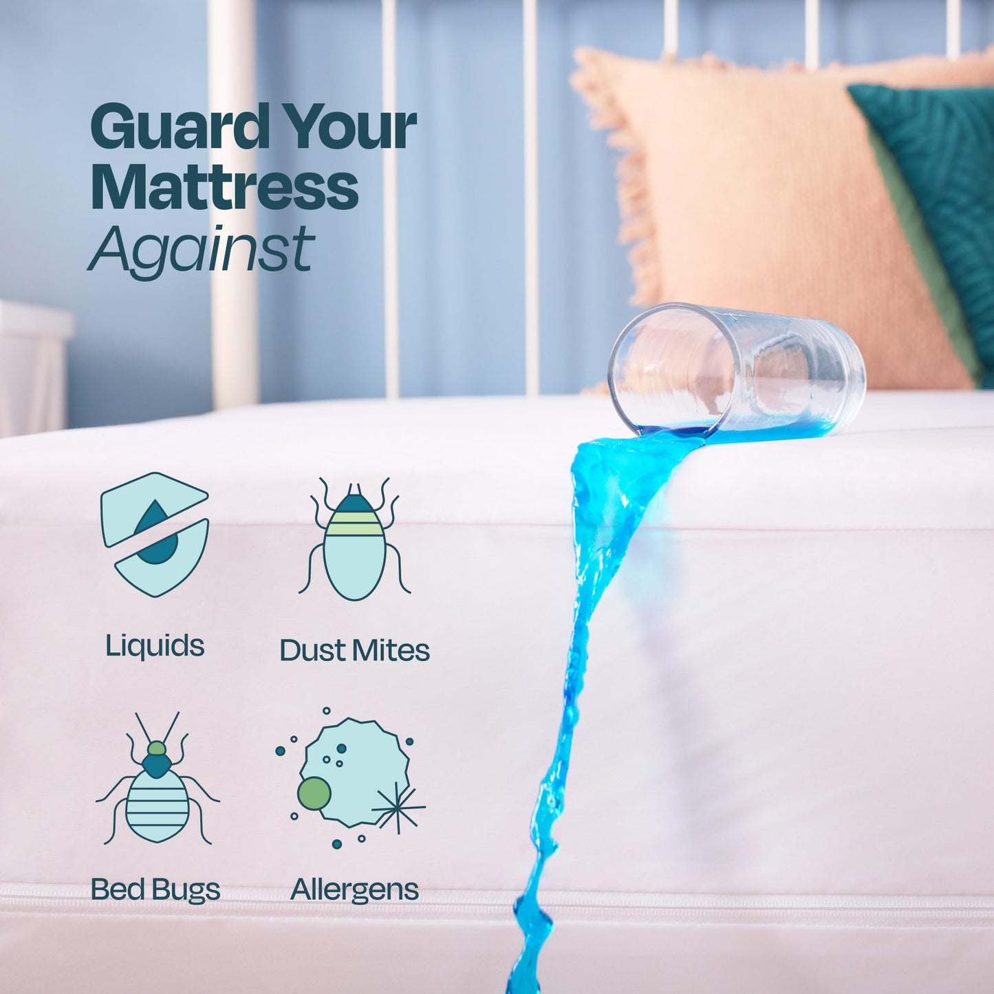 LINENSPA Zippered Encasement Waterproof, Dust Mite Proof, Bed Bug Proof, Hypoallergenic Breathable Mattress Protector - Full Size , White