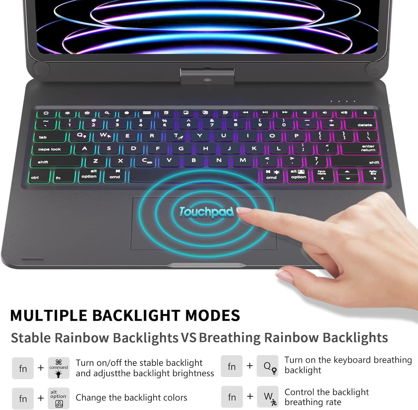 360° Rotatable Keyboard Case for iPad Air 13 inch (M3/M2-2025/2024)/Pro 12.9 (6th, 5th, 4th, 3rd Gen) with TouchPad, Backlits Aluminum Alloy Smart Case with trackpad Keyboard, Black