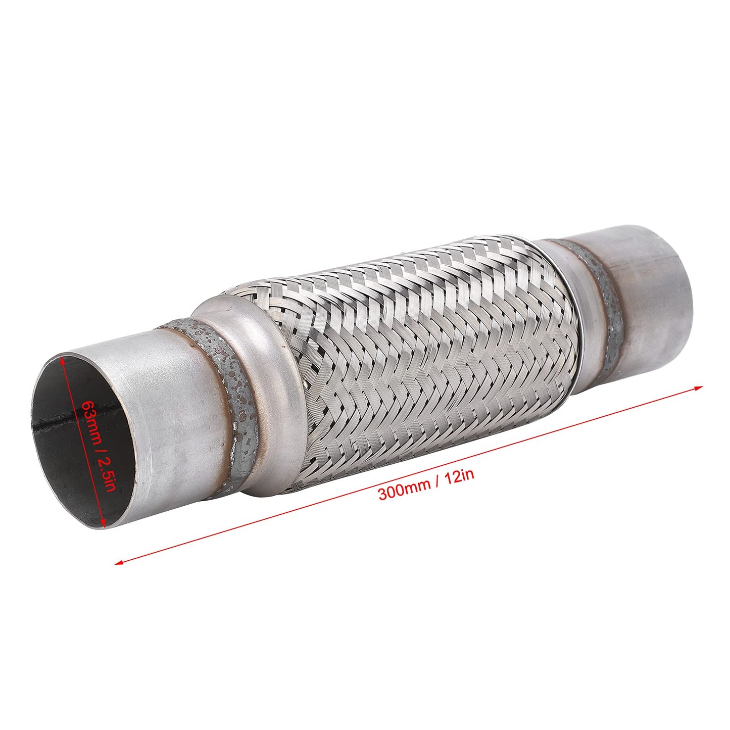 Heavy Duty Exhaust Flex Pipe, 2.5" x 8" x 12'' Stainless Steel Braided Flexible Exhaust Pipe, Universal Fit for Cars & Trucks, Durable Car Exhaust Pipe Repair Replacement Kit, 63mm x 300mm