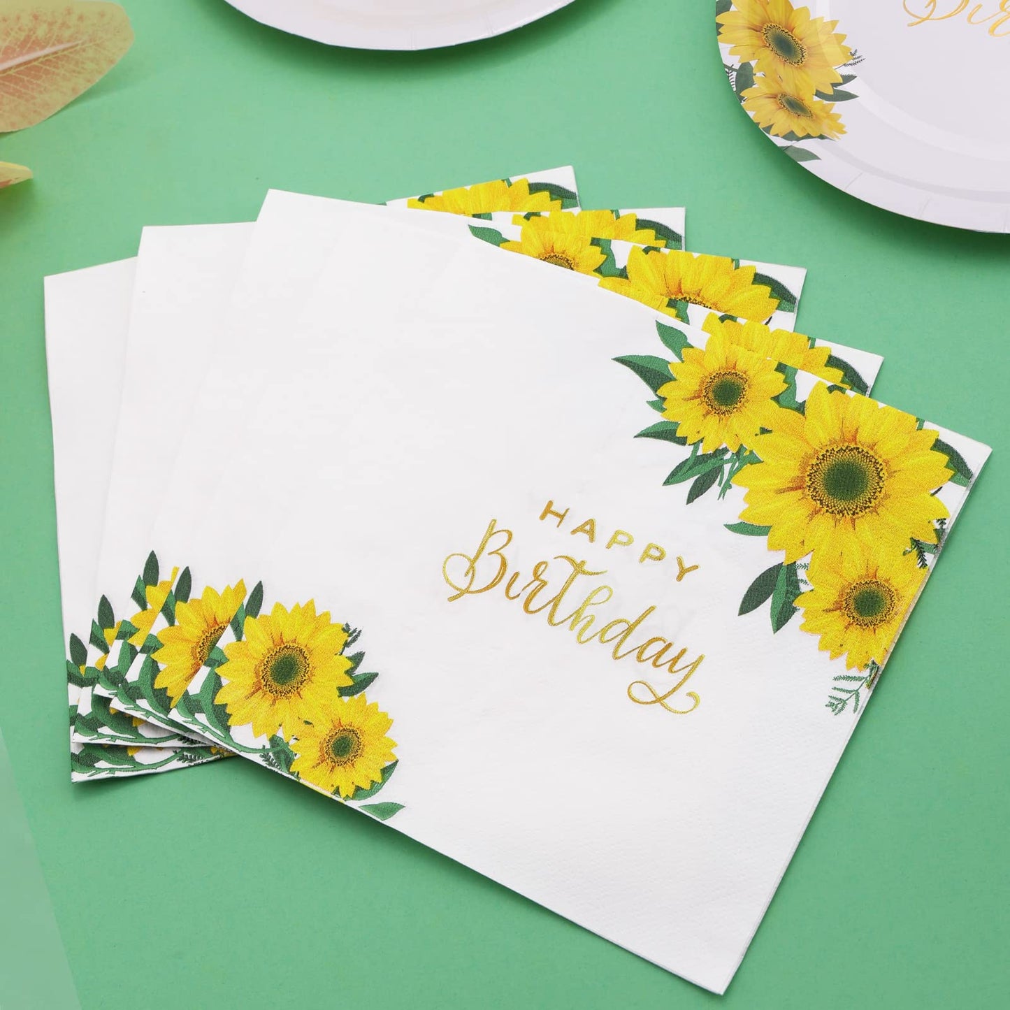Gudvilla Sunflower Birthday Decorations for Women, Happy Birthday Plates and Napkins for Women Girl, Sunflower Party Decorations Serves 25, Thanksgiving Fall Party Decorations