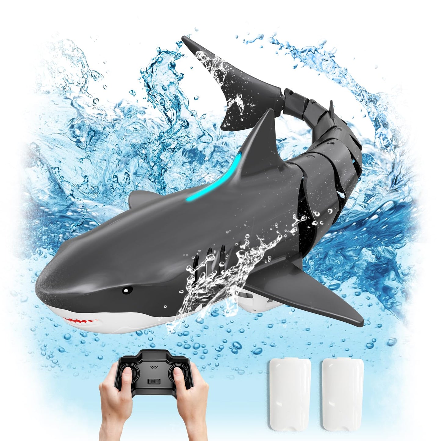 JELLY PLAY Remote Control Shark Pool Toys for Kids Age 8-12, 2.4GHz Waterproof RC Boat, Toy Shark with Light for 60 Mins Play, Gift for Boys Girls