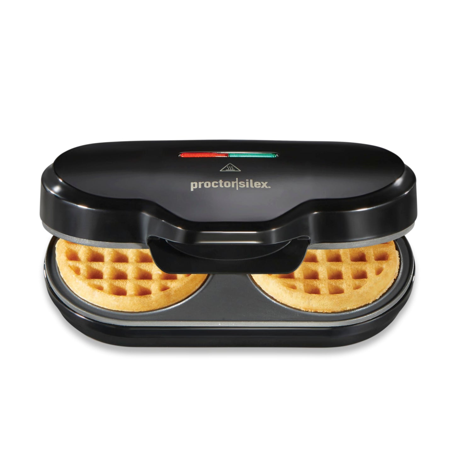 Proctor Silex Double Mini Waffle Maker Machine with 4” Round Non-stick Grids, 2 Individual Breakfast Keto Chaffles and Hashbrowns, Compact, 700 watts ,Black (26102MN)