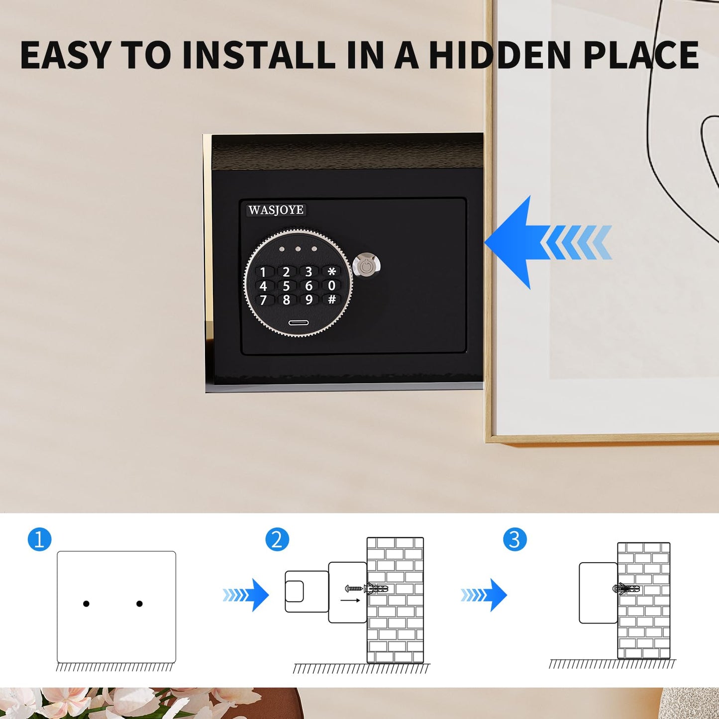 WASJOYE 0.5 Cu Ft Security Home Safe Box, Cabinet Safe Box with Digital Keypad Safety Key Lock - Small Safe for Home Business Office Hotel Money Document Jewelry Passport Storage