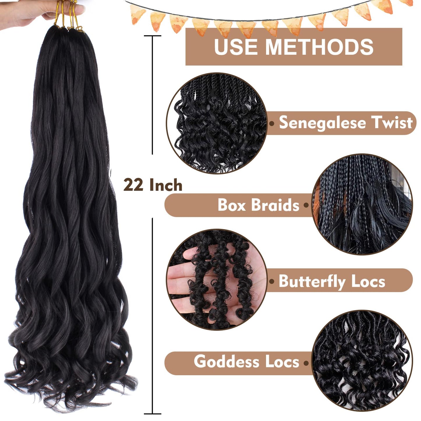 COOKOO 9 Packs 22 Inch Pre-stretched French Curls Braiding Hair Spanish Curly Braids Hair Wavy Crochet Braids Hair Loose Wavy Crochet Hair Extention for Goddess Box Braids 1B/Grey#