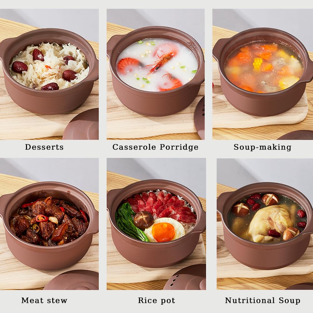 Natural Terracotta Casserole with Lids Clay Pots for Cooking, Unglazed Earthenware Rice Pots