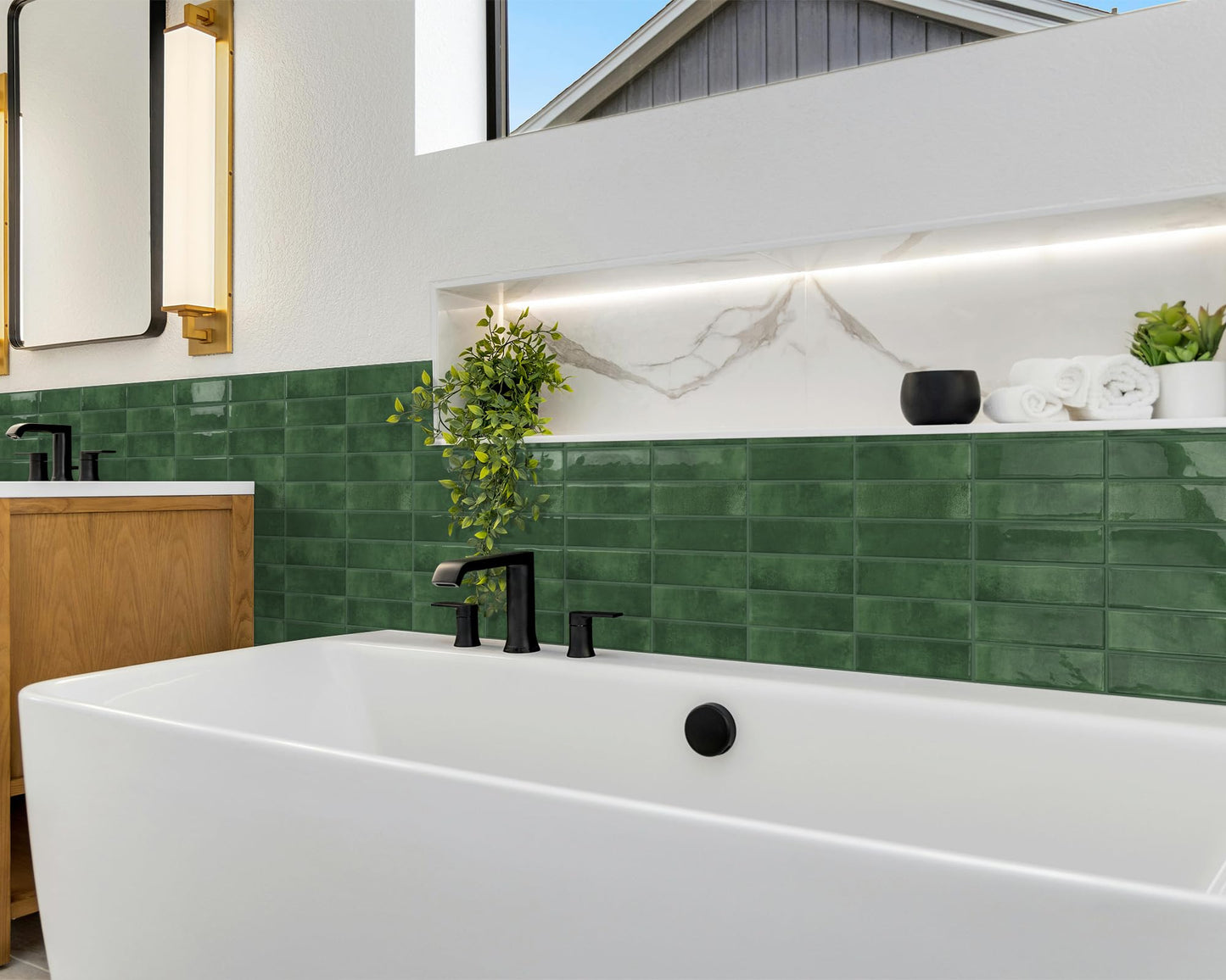 DEWOO Peel and Stick Backsplash Self Adhesive Wall Tiles for Kitchen Bathroom,Mint Green Rectangle 10-Sheet, (12"x 12")