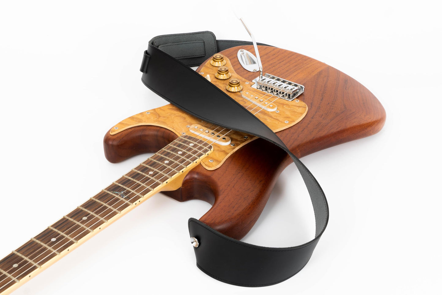 GUITAR STRAP Classsic Natural leather Adjustable length for Acoustic, Electric, Bass Guitars. Gift for Guitar Player. Release shoulder and neck tension (Black)