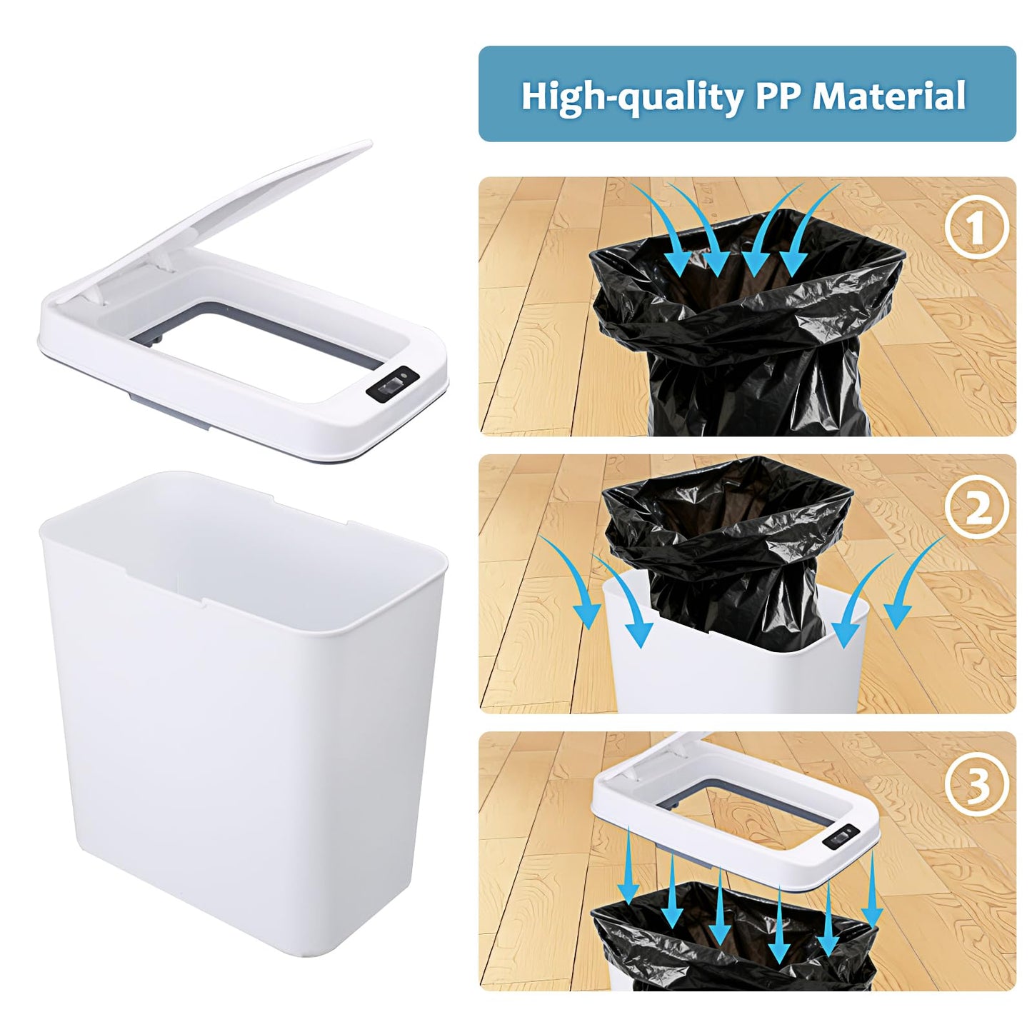3 Pack Bathroom Trash Can with Lid Touchless Automatic Garbage Can 2.6 Gallon Slim Waterproof Motion Sensor Smart Trash Can Small Plastic Trash Bin for Kitchen Office Living Room Toilet Bedroom White