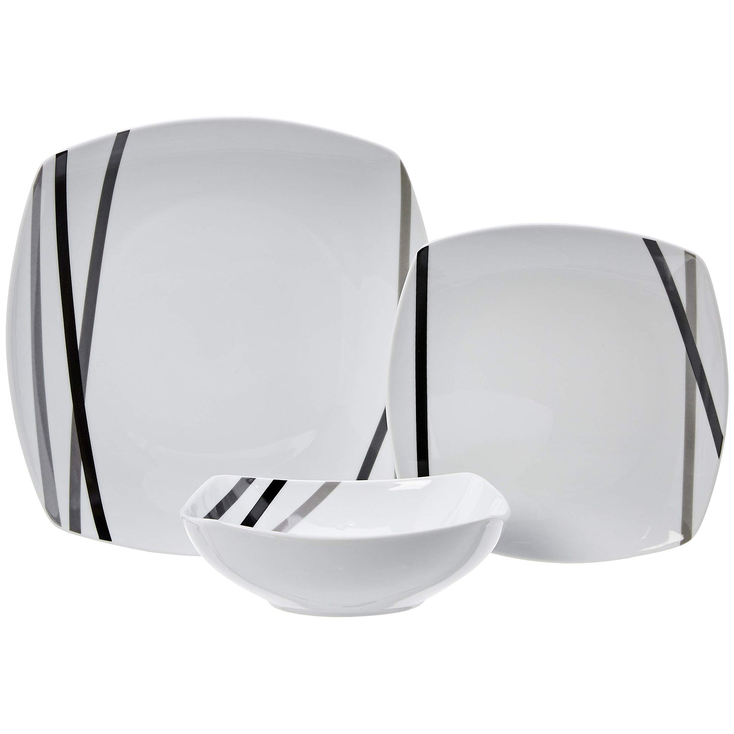 Amazon Basics 18-Piece Square Dinnerware Set, Dishes, Bowls, Service for 6, Modern Beams