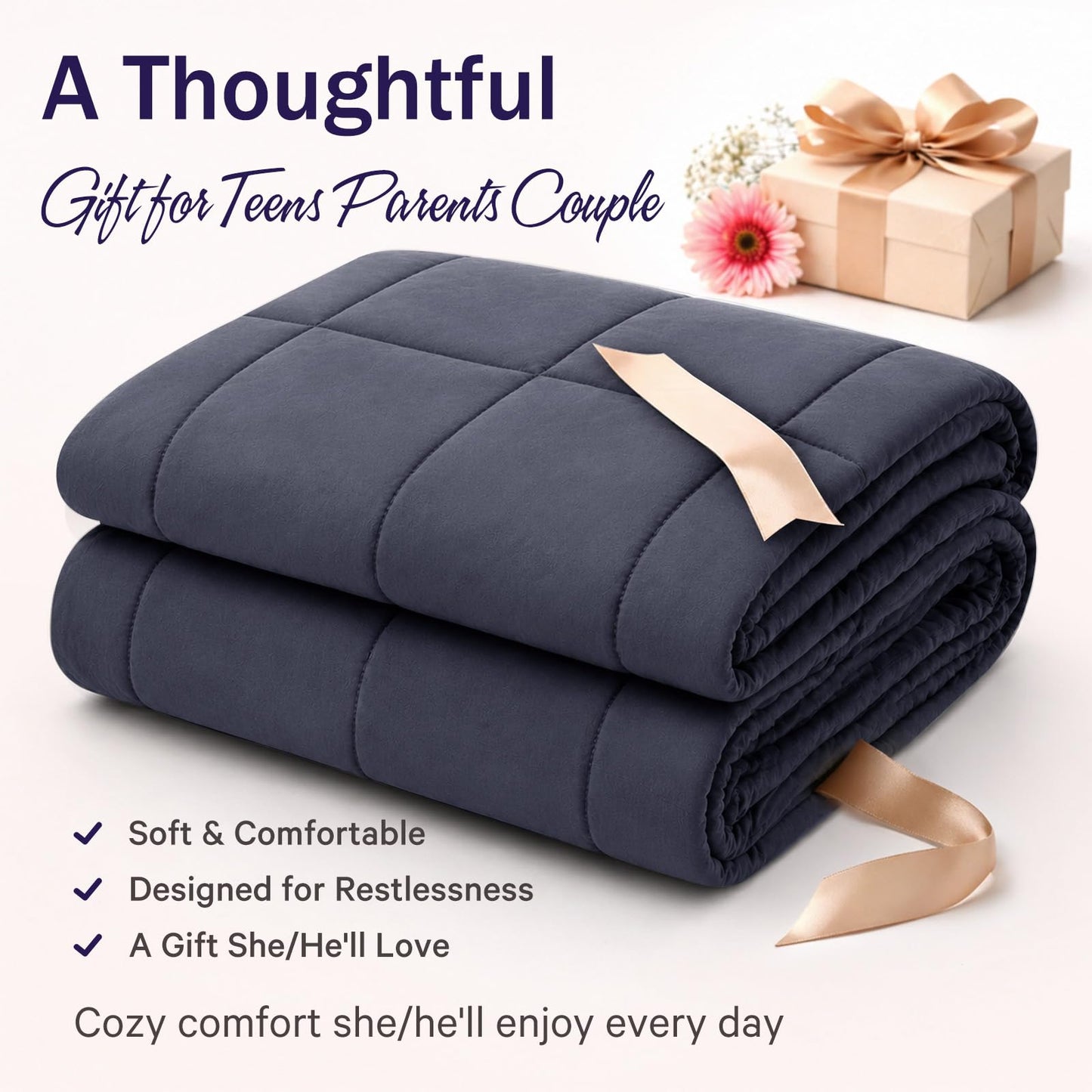 BETU Weighted Blanket Twin (20lbs, 48"x72") Charcoal Cooling Heavy Blanket for Adult 180-220lbs with Premium Glass Beads - Soft Thick Big Blankets for All-Season Sleeping Comfort Breathable