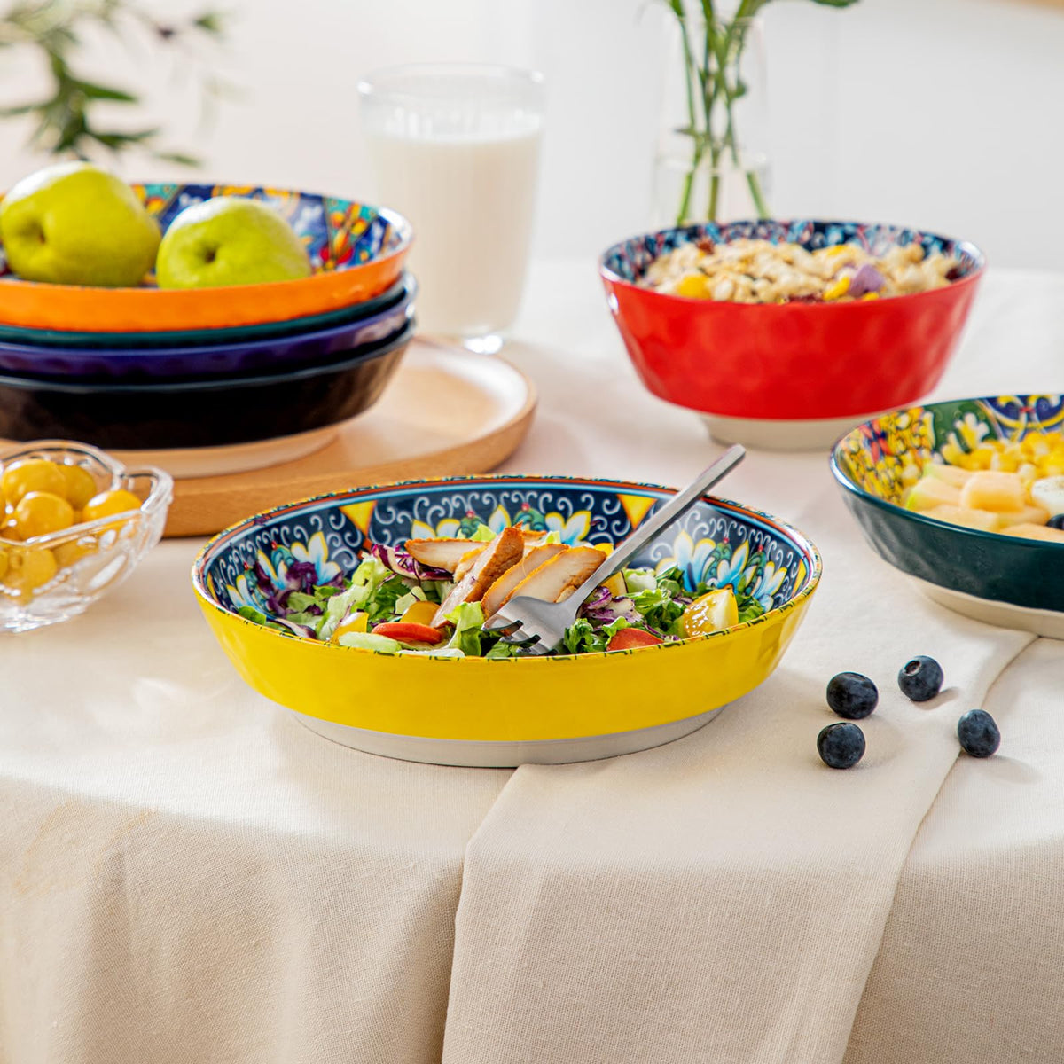 vancasso Pasta Bowls, Ceramic Salad Bowls of 6, 32 oz Large Corlorful Serving Bowls, Dishwasher & Microwave Safe Soup Bowls, Pasta Plates