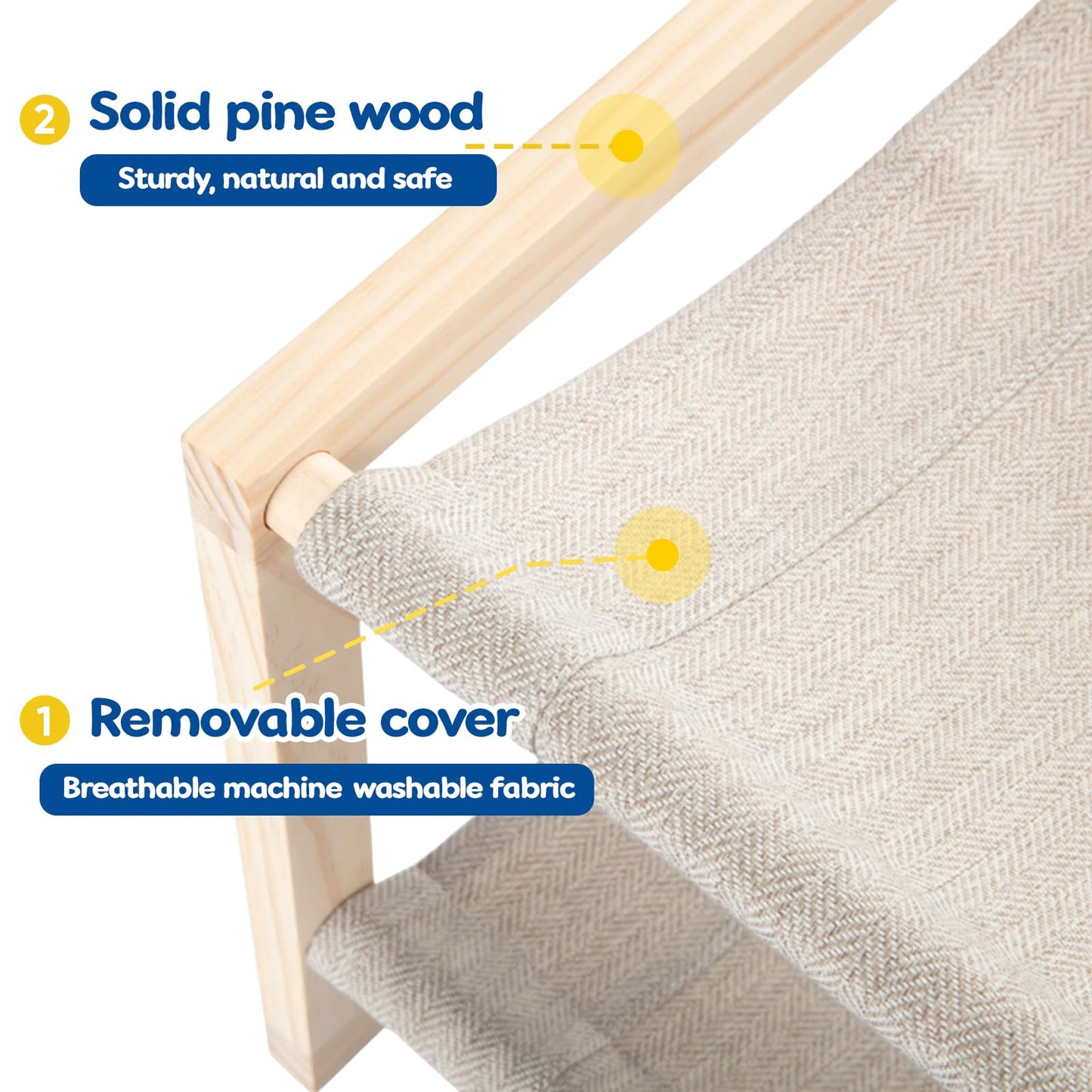 Cat Hammock, Double Layer Wooden Bed for Indoor Cats, 2 Tier Elevated Cat Bed with Breathable & Washable Covers, Sturdy Natural,20 x 16.5 x 13 Inch