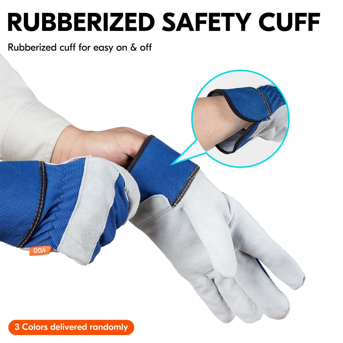 Vgo 3Pairs Safety Leather Work Gloves Men,Gardening Gloves,Rigger Gloves,Builder Gloves(XL,Blue+Green+Orange,CB3501)