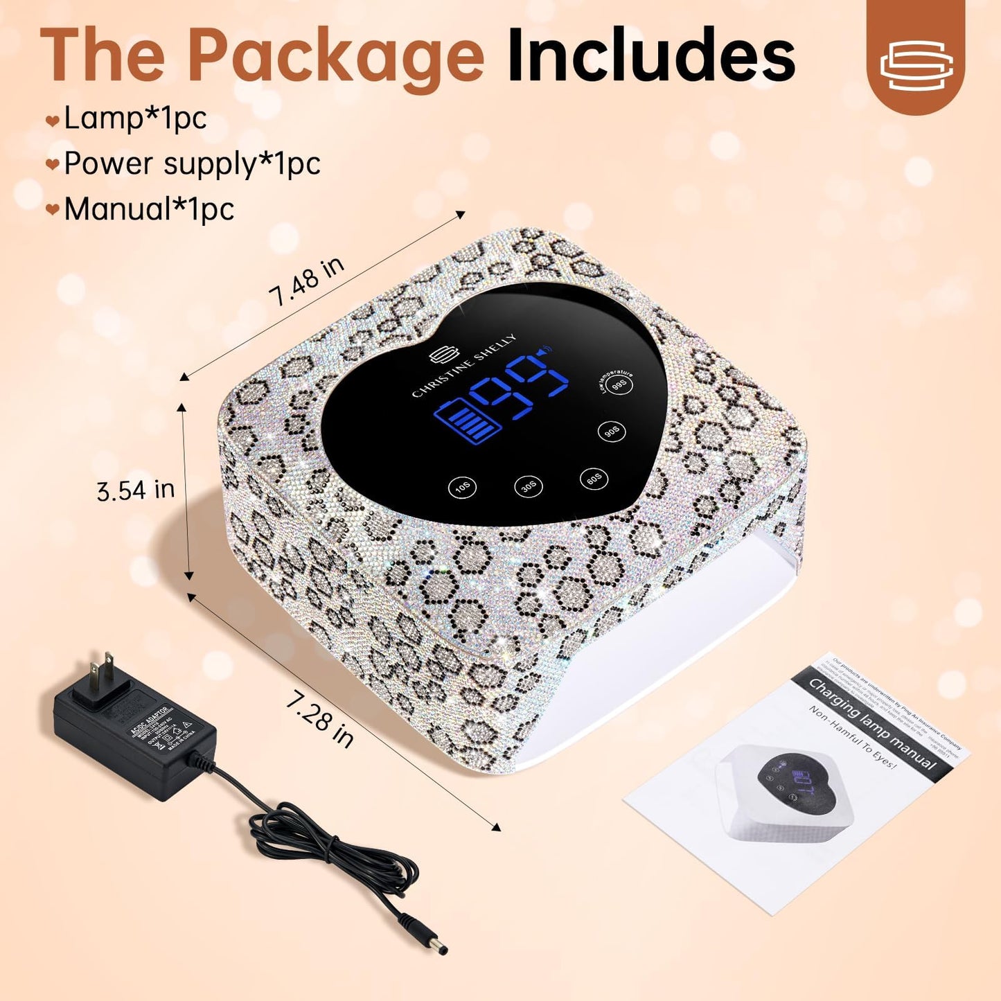 CHRISTINE SHELLY UV LED Nail Lamp 72W Rechargeable Sparkly Wireless Nail Dryer Gel Polish Light with 5 Timer Setting Professional Quick Dry Curing Lamp with Display Auto Sensor for Salon & Home