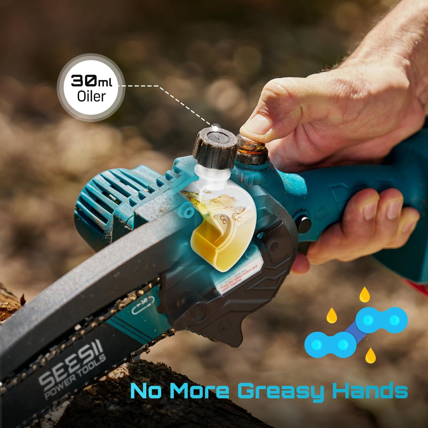 SEESII Mini Chainsaw 6 Inch: Electric Chainsaw with 2PCS 4000mAh Batteries & Oiler - 900W Motor for Quick Work - Saw for Branch Cutting - Gifts for Father Day Men Women Dad Mom Gardener (M6 Pro)