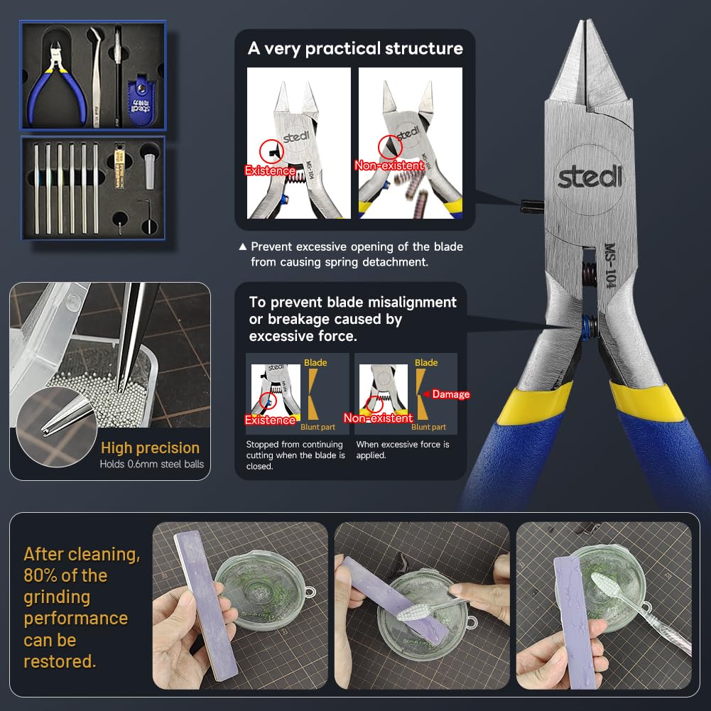 stedi Model Tools Kit for Beginners 9 PCS, Modeler Professional Basic Tools Craft Set Hobby Making Tools for Gundam, Miniature Military Model, 3D Resin Parts