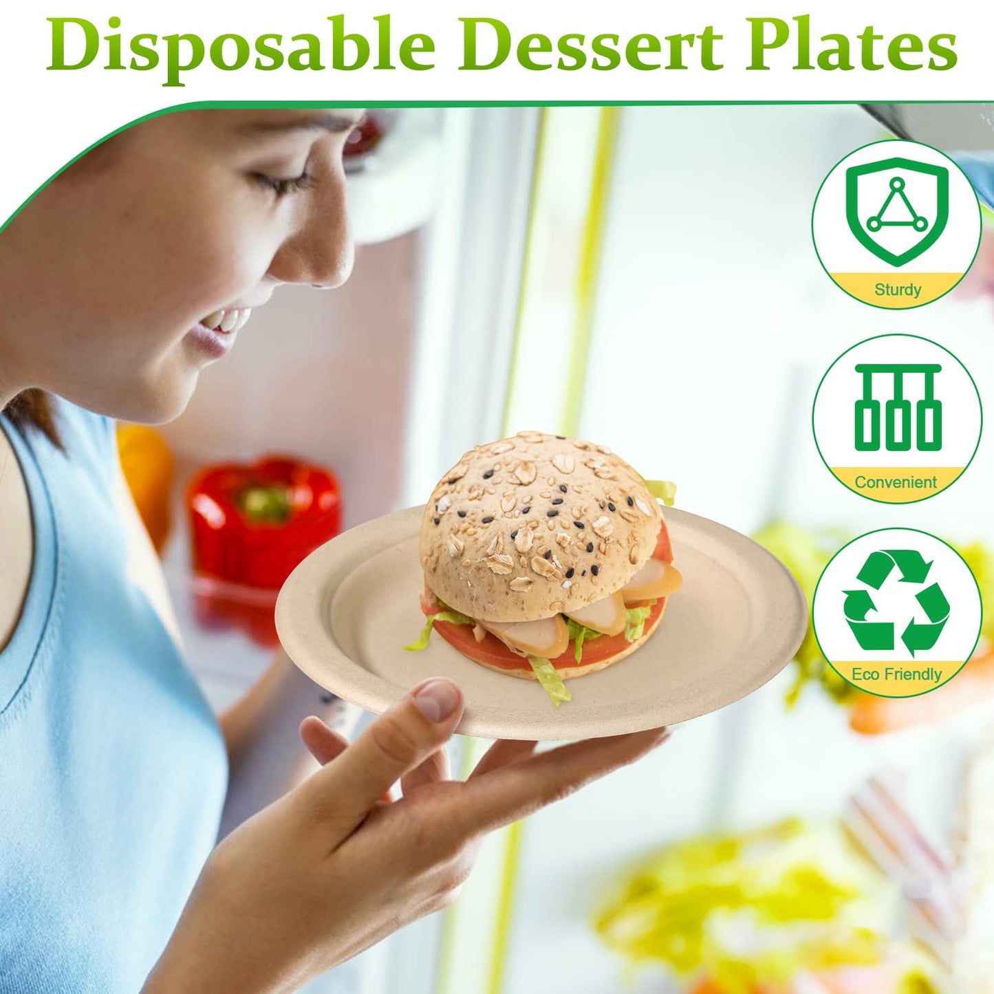 Greconv 300 Pack Paper Plates Bulk, Small Plates 6 inch, Dessert Paper Plates Disposable, Compostable Plates Made from Sugarcane Fibers, Recycled Plates, Brown