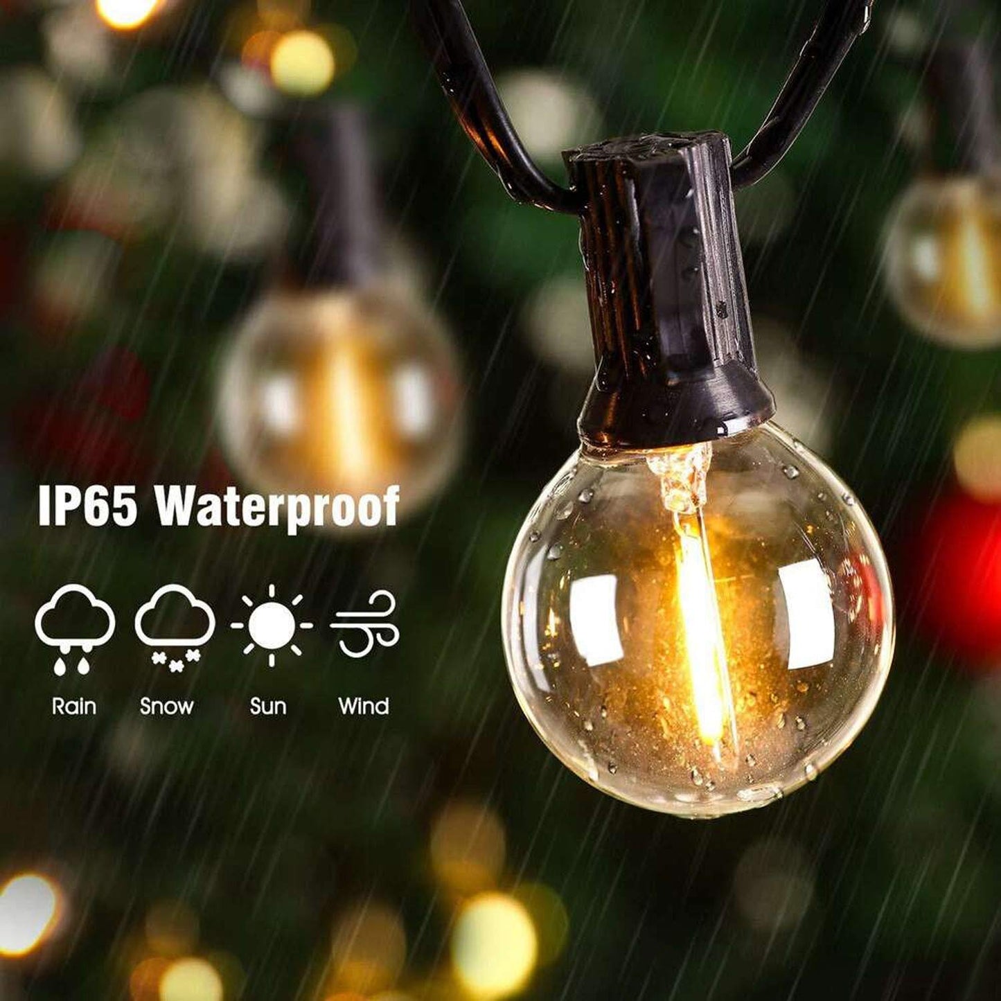 Joomer Solar String Lights Outdoor 60FT, 25+2 LED G40 Patio String Lights Commercial Grade, Waterproof Shatterproof Hanging Solar Lights 4 Modes for Outside,Yard,Cafe,Gazebo,Bistro,Porch, 2700k E12