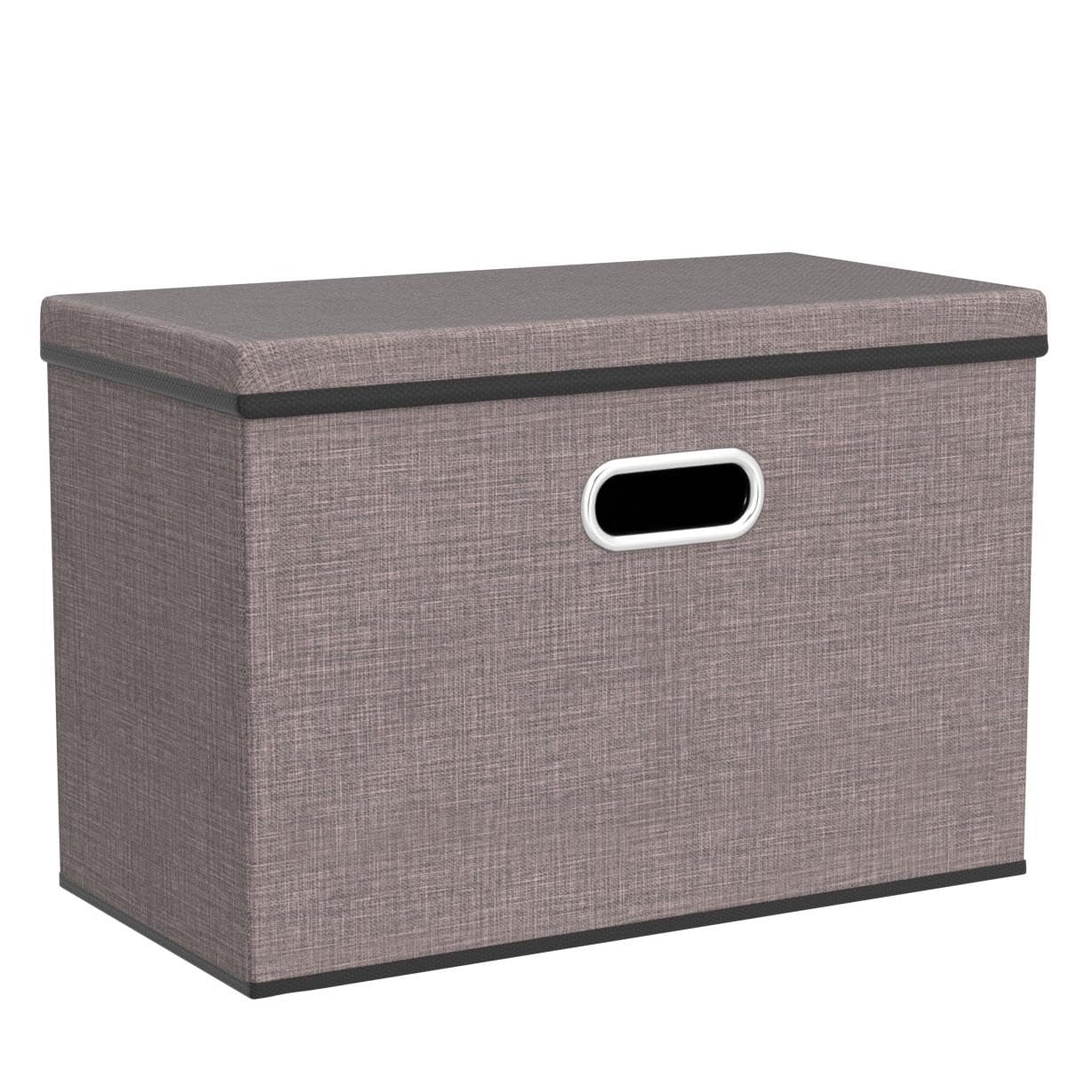 PRANDOM Large Collapsible Storage Bins with Lids [3-Pack] Linen Fabric Foldable Storage Boxes Organizer Containers Baskets Cube with Cover for Home Bedroom Closet Office Nursery (17.7x11.8x11.8")