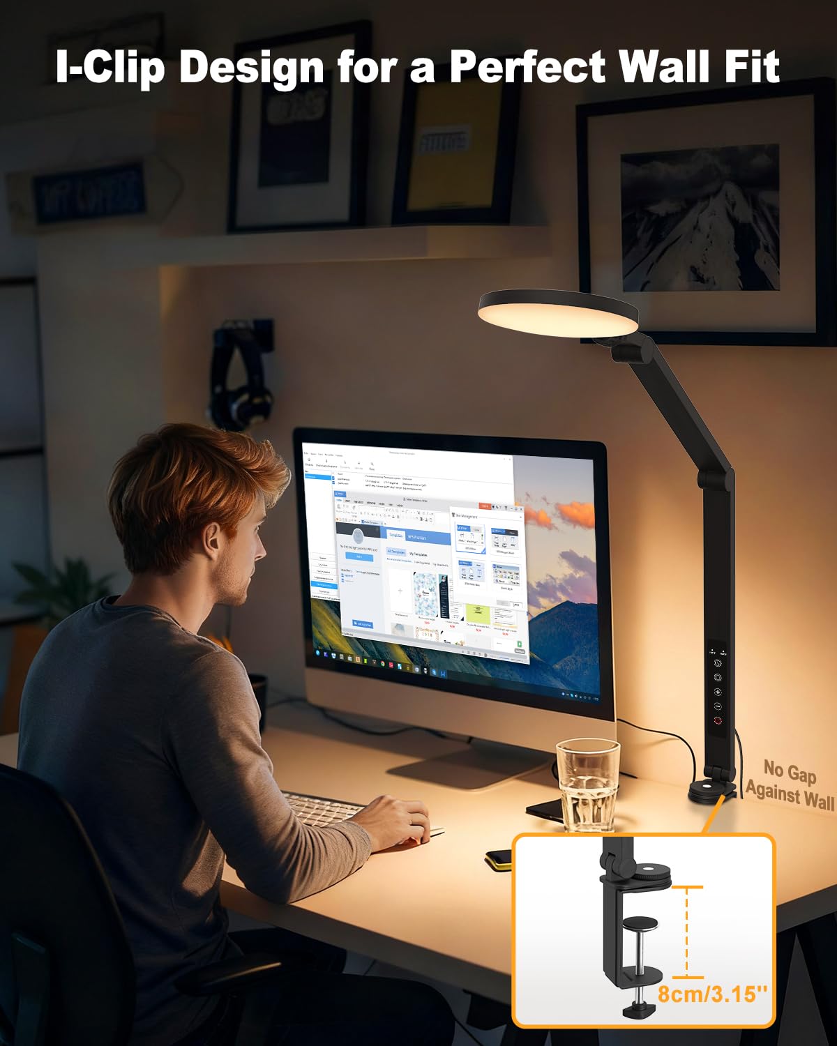 ZAPLIT 16W LED Desk Lamp with I-Clamp, [5 Color Modes 10 Brightness Dimmable] Clip on Architect Lamp, 30 60 Min Auto Timer, Touch Control Office Lamp for Home, Office, Task - Adapter Included
